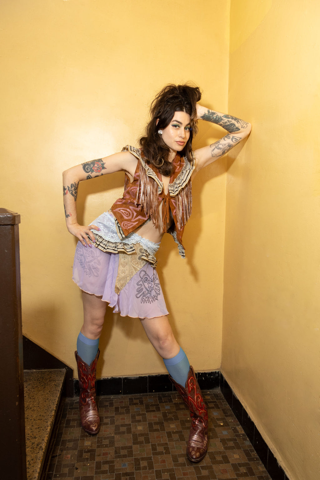 Paisley Dream Brown Suede Ruffle Vest