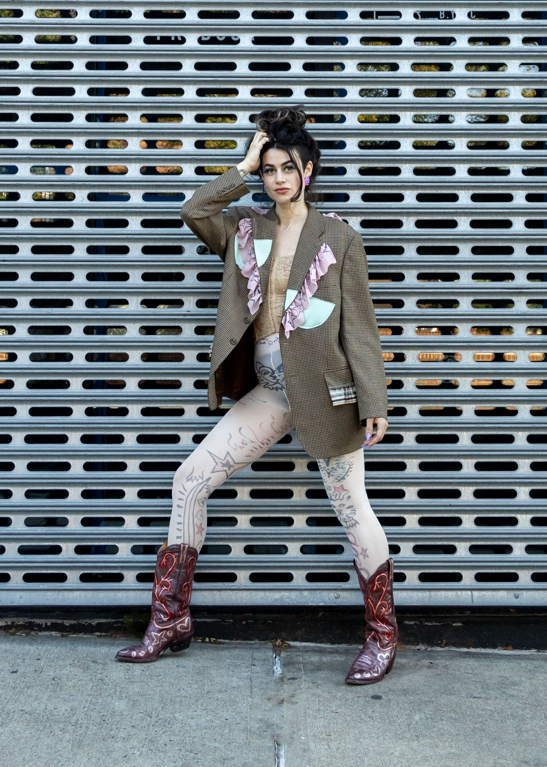 Distressed Scribbles Vintage Cowboy Boot - Size 9.5