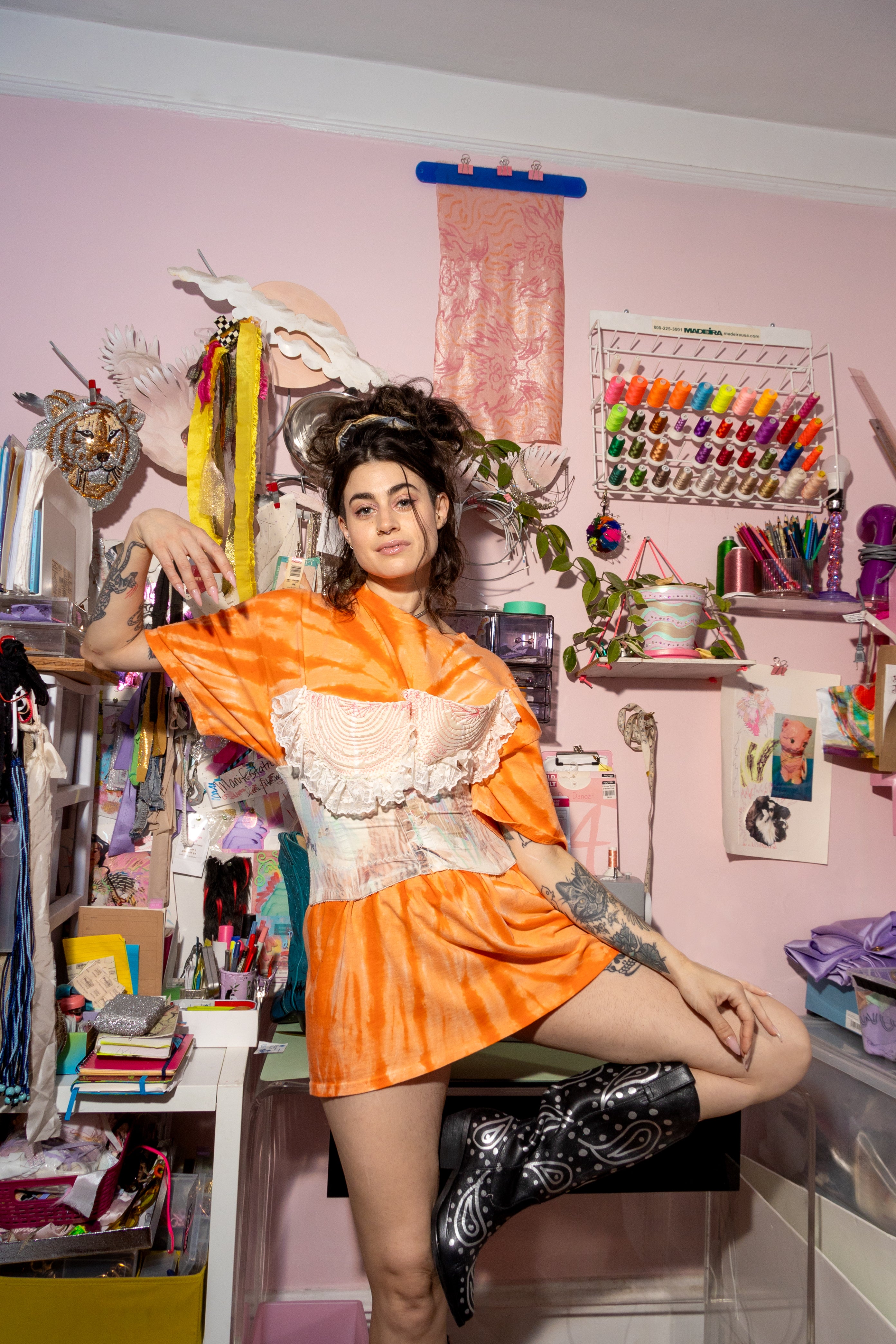 Oversized Orange Lacey Bra Vibe Tie Dye Tee