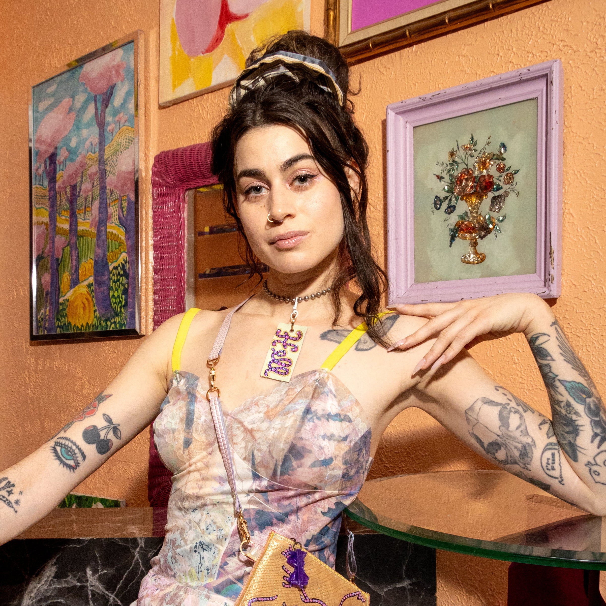 Convertible Hell Keychain Tag Sparkle Choker Necklace