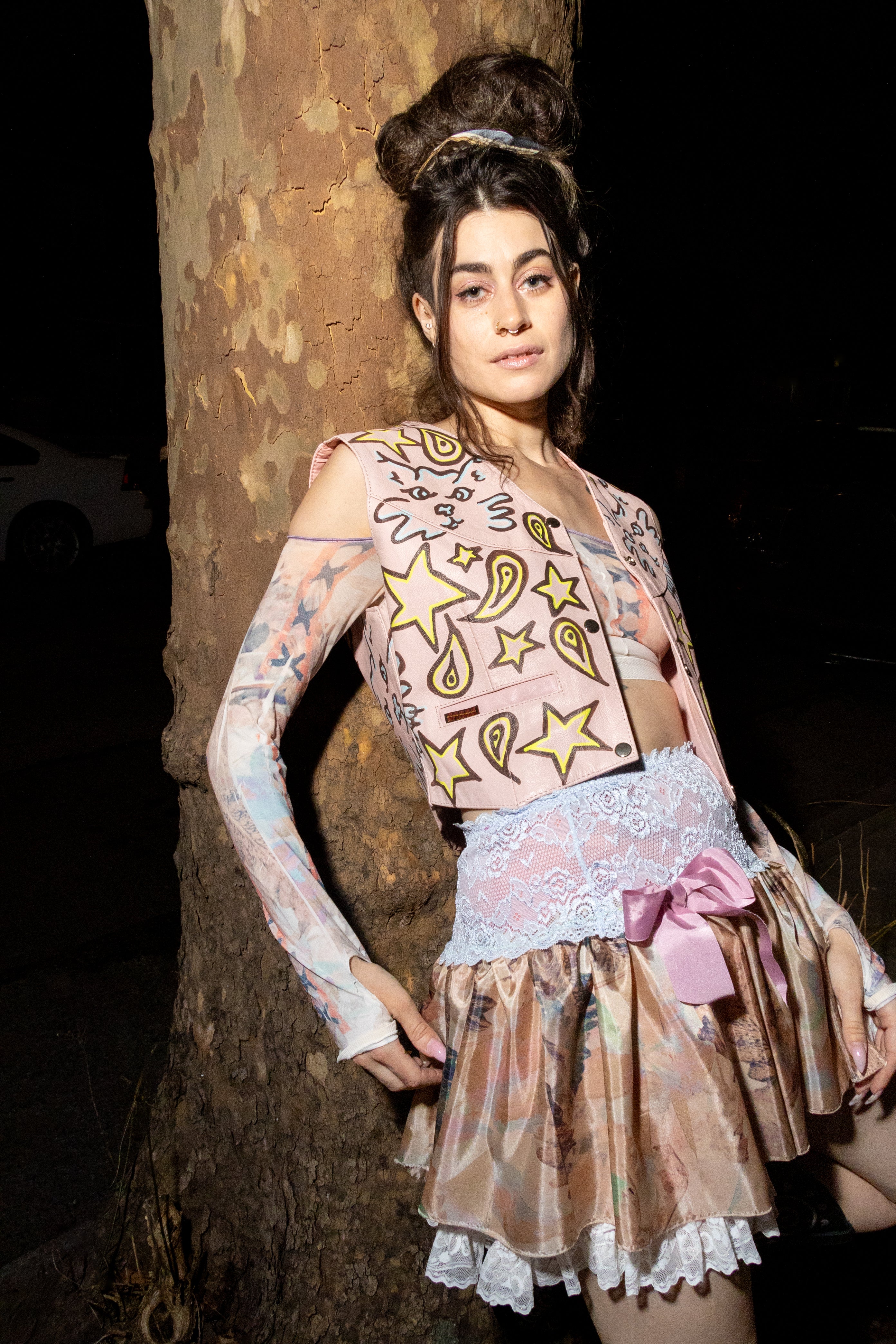 Paisley Kitty Dream Pink Leather Vest