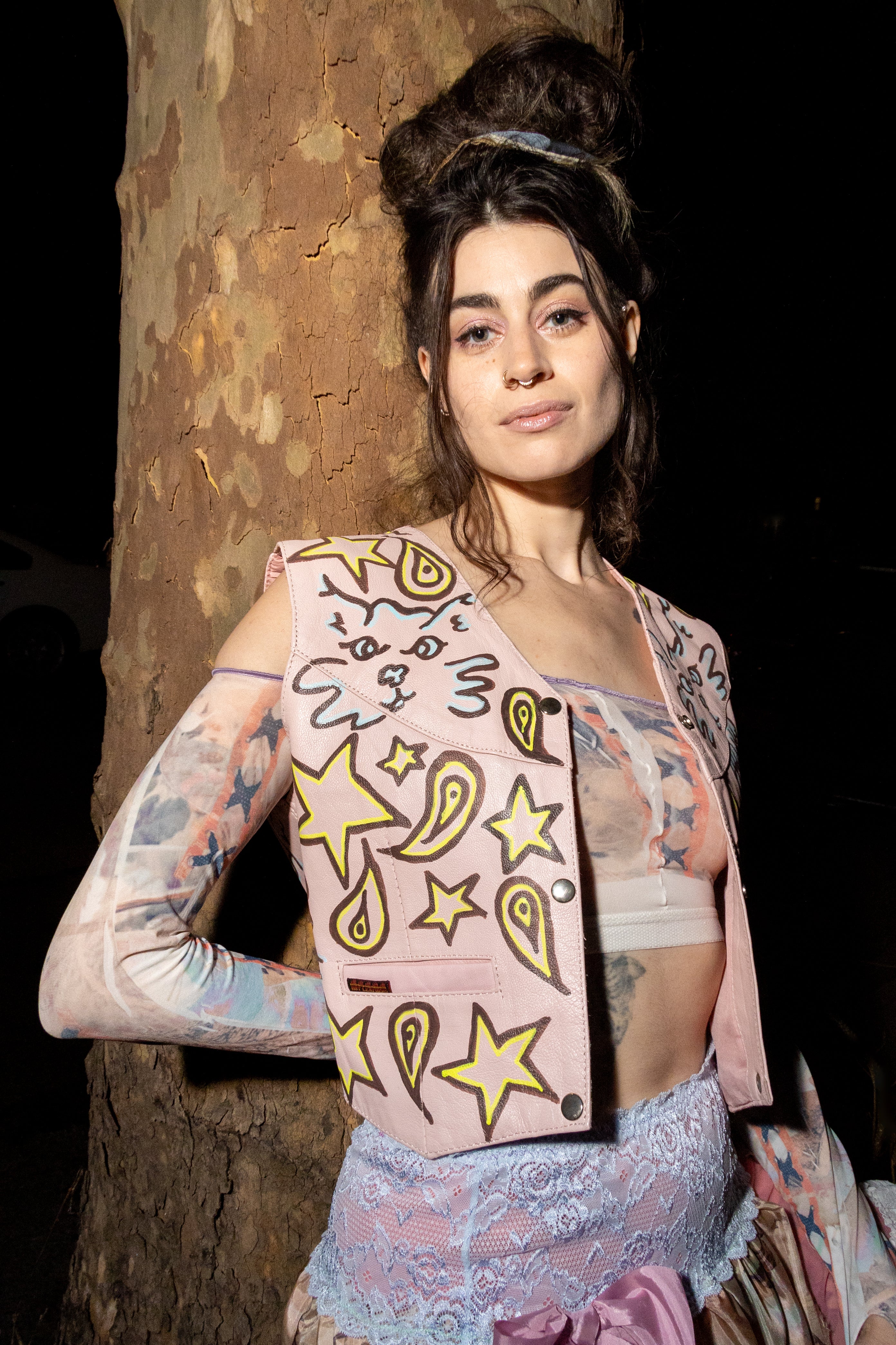 Paisley Kitty Dream Pink Leather Vest