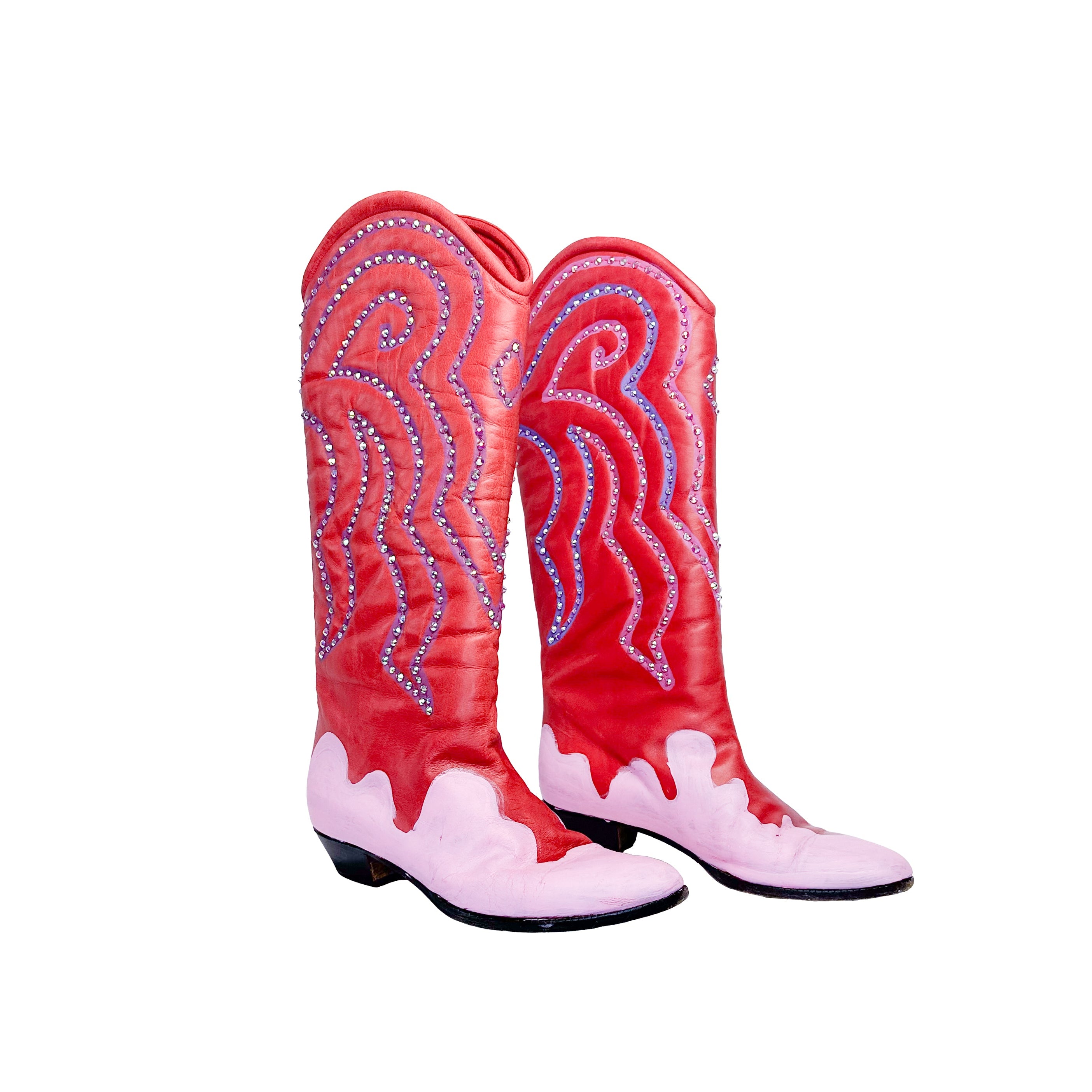 Red Swirl Sparkle Vintage Boot - Size 6.5