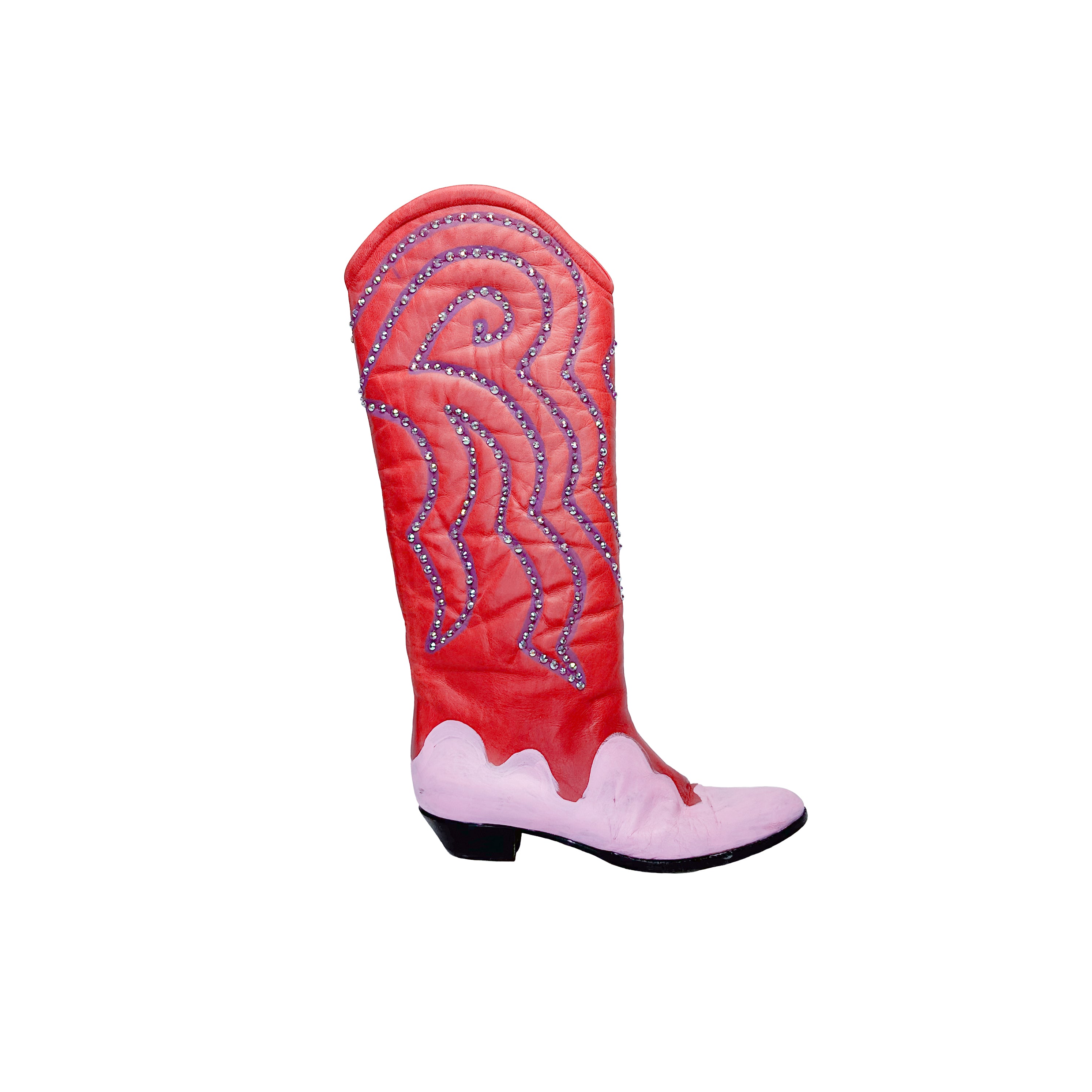 Red Swirl Sparkle Vintage Boot - Size 6.5