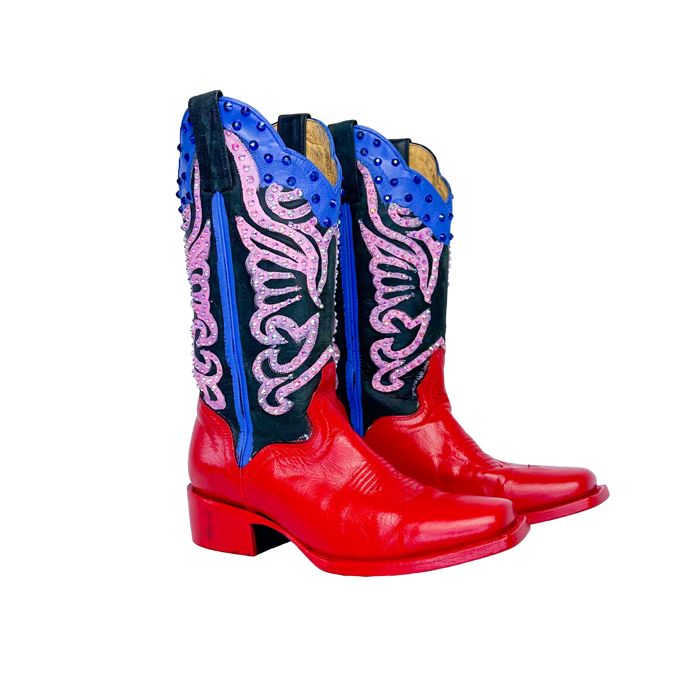 Red Multicolor Sparkle Vintage Cowboy Boot - Size 7