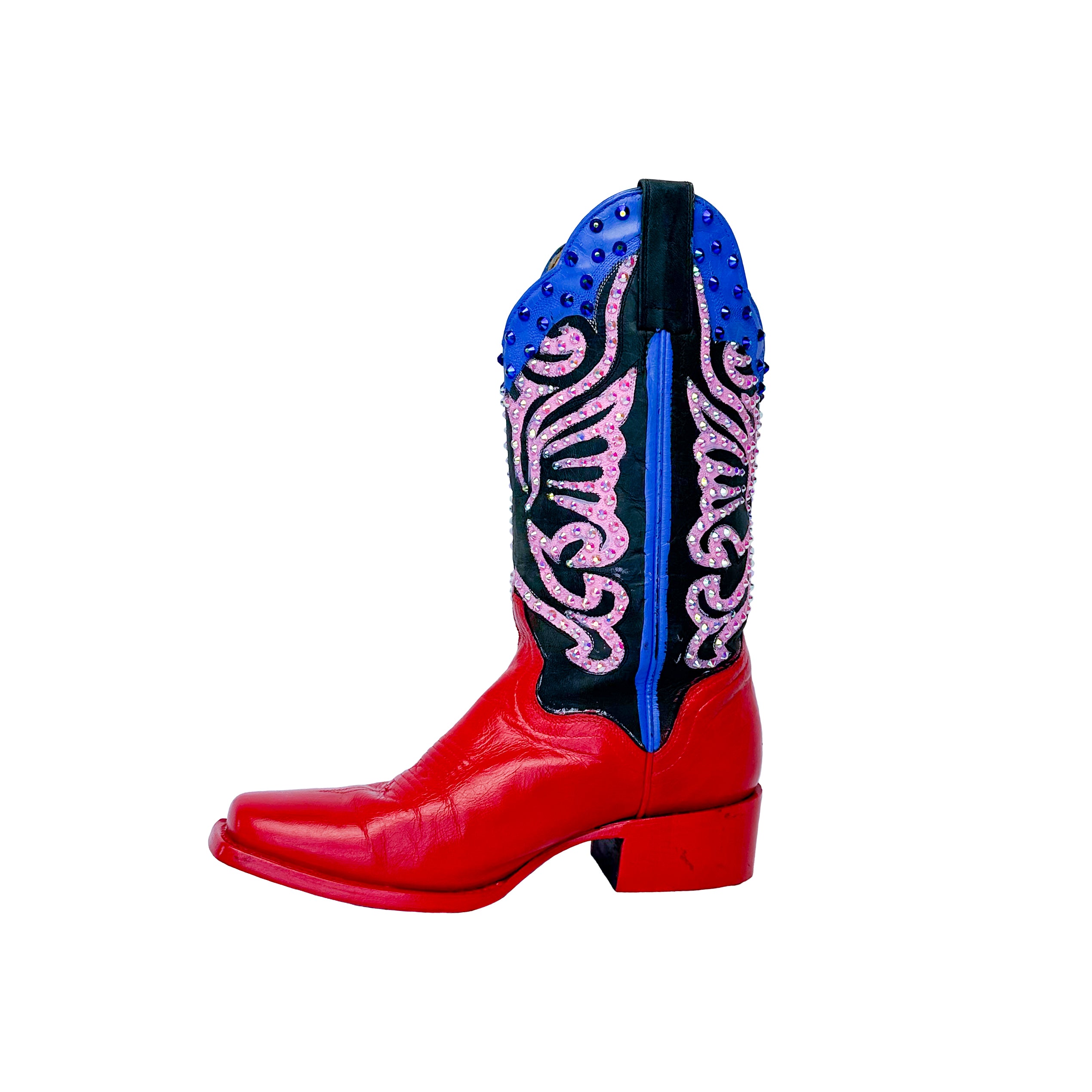 Red Multicolor Sparkle Vintage Cowboy Boot - Size 7