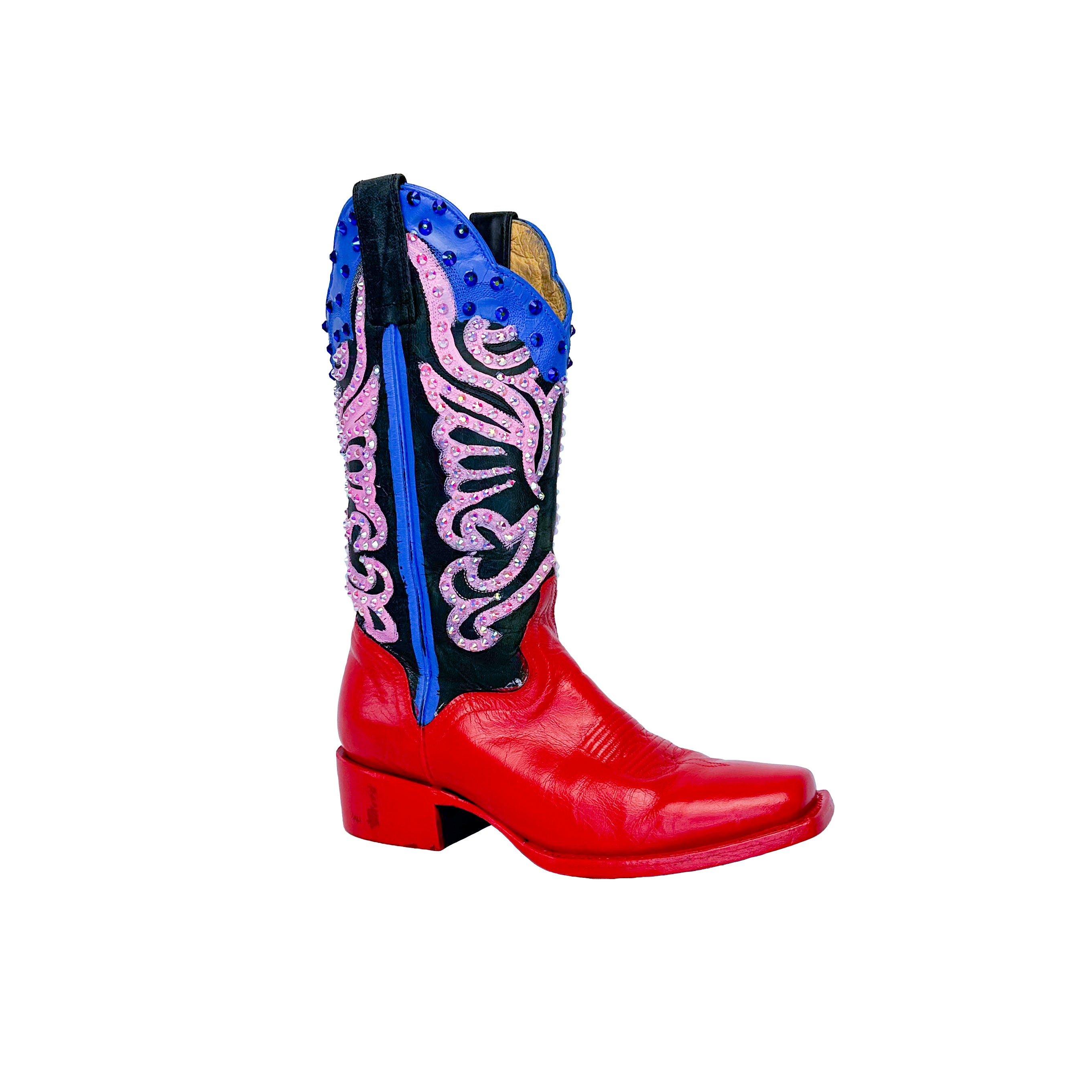 Red Multicolor Sparkle Vintage Cowboy Boot - Size 7