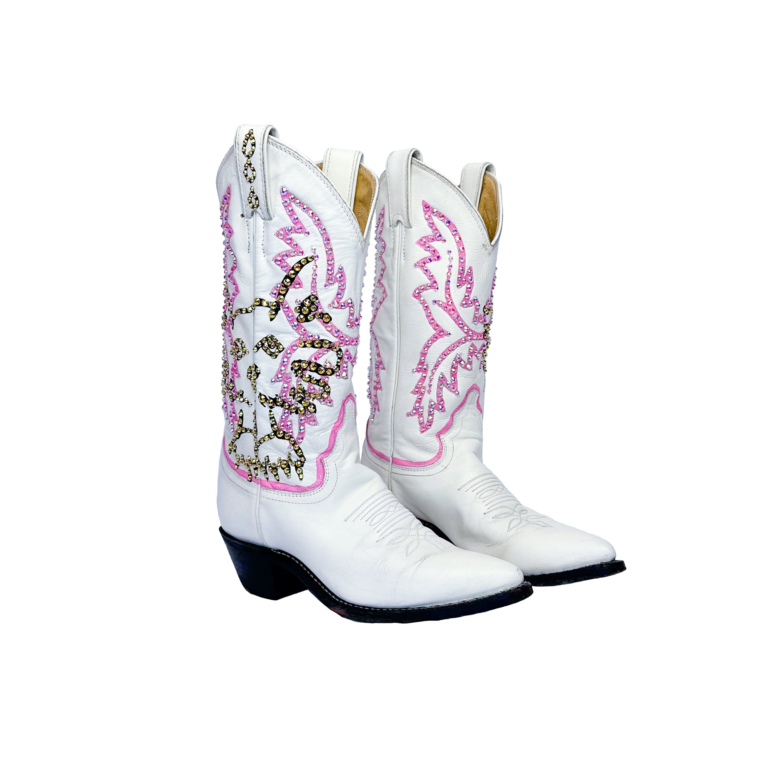 White Kitty Sparkle Vintage Cowboy Boot - Size 5