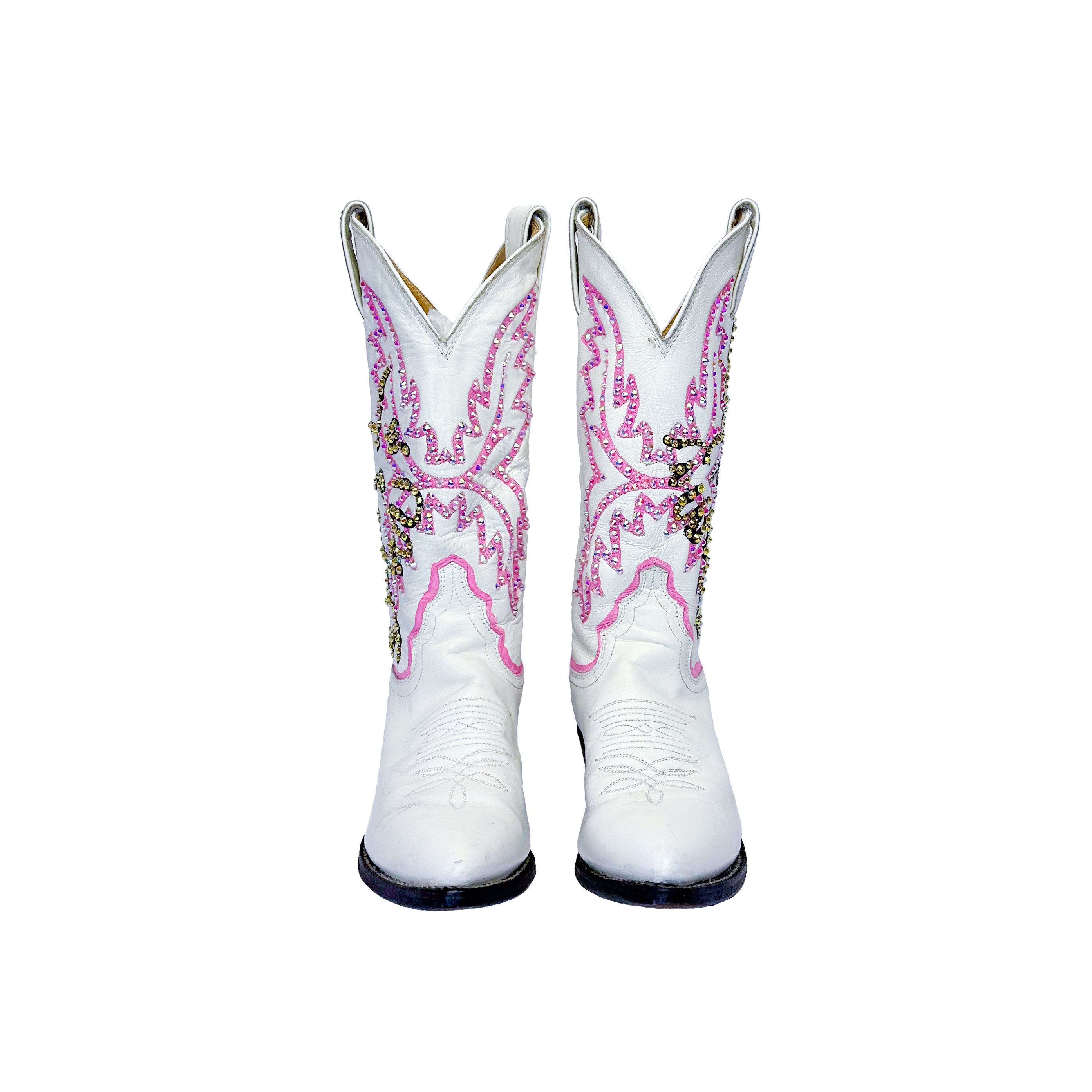 White Kitty Sparkle Vintage Cowboy Boot - Size 5