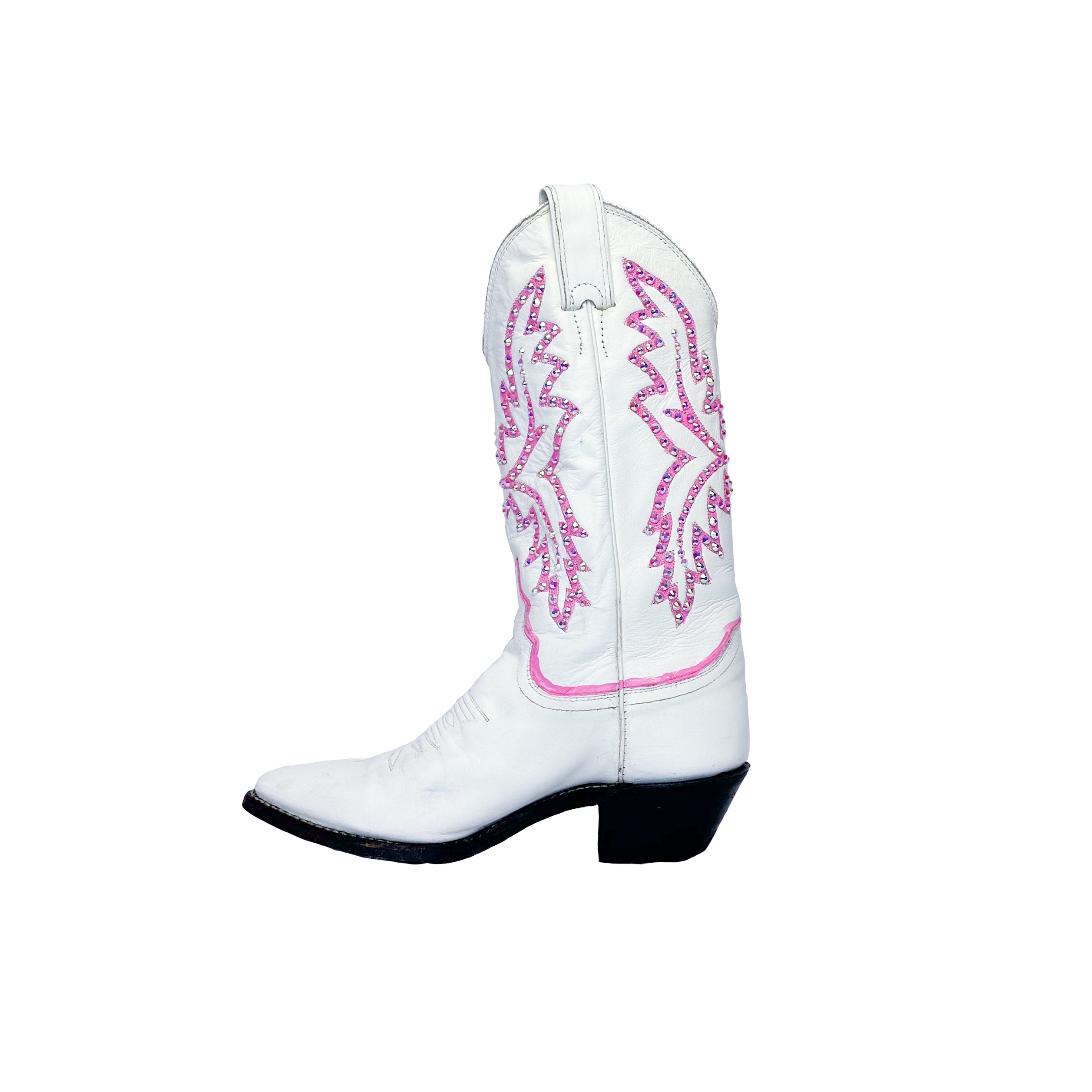 White Kitty Sparkle Vintage Cowboy Boot - Size 5