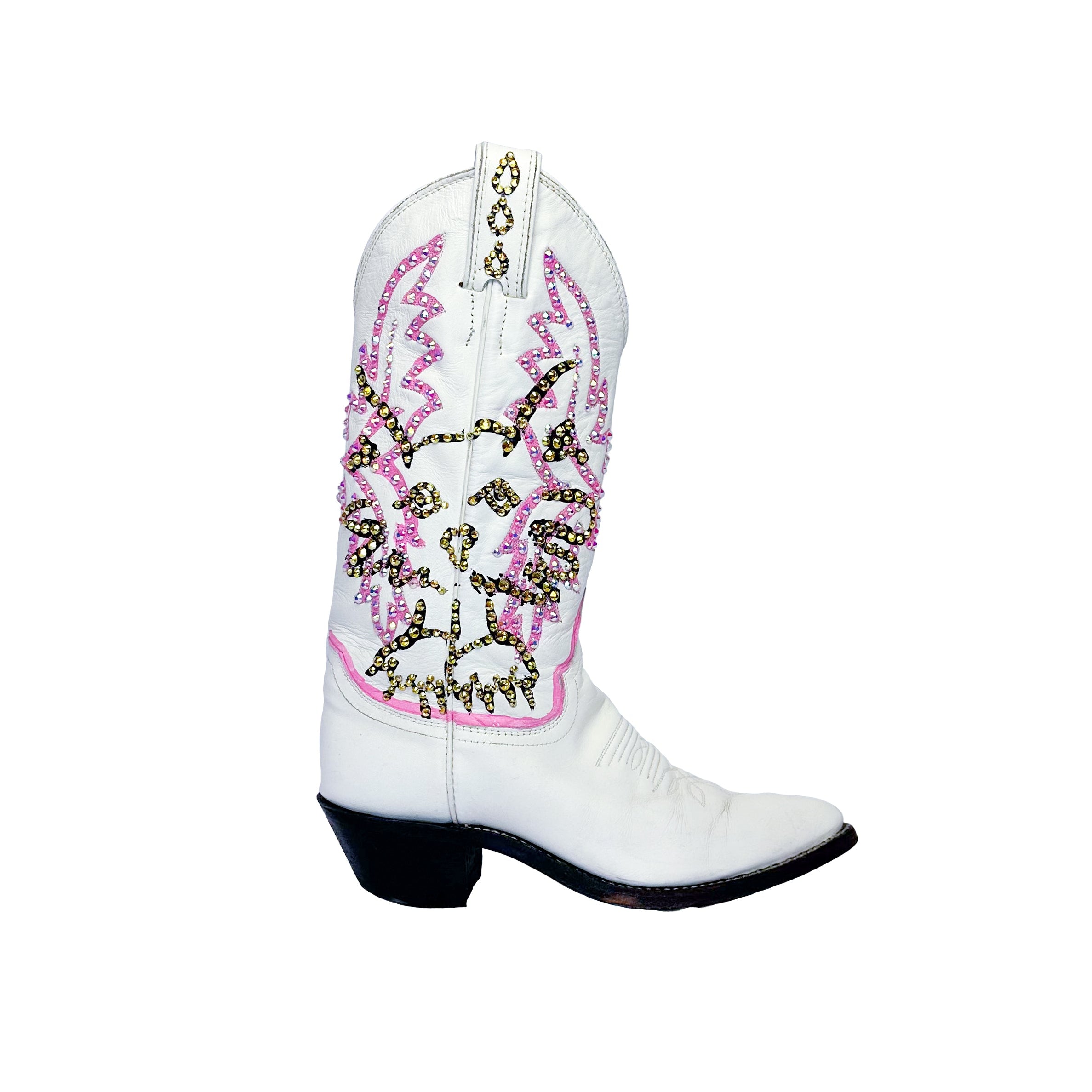 White Kitty Sparkle Vintage Cowboy Boot - Size 5