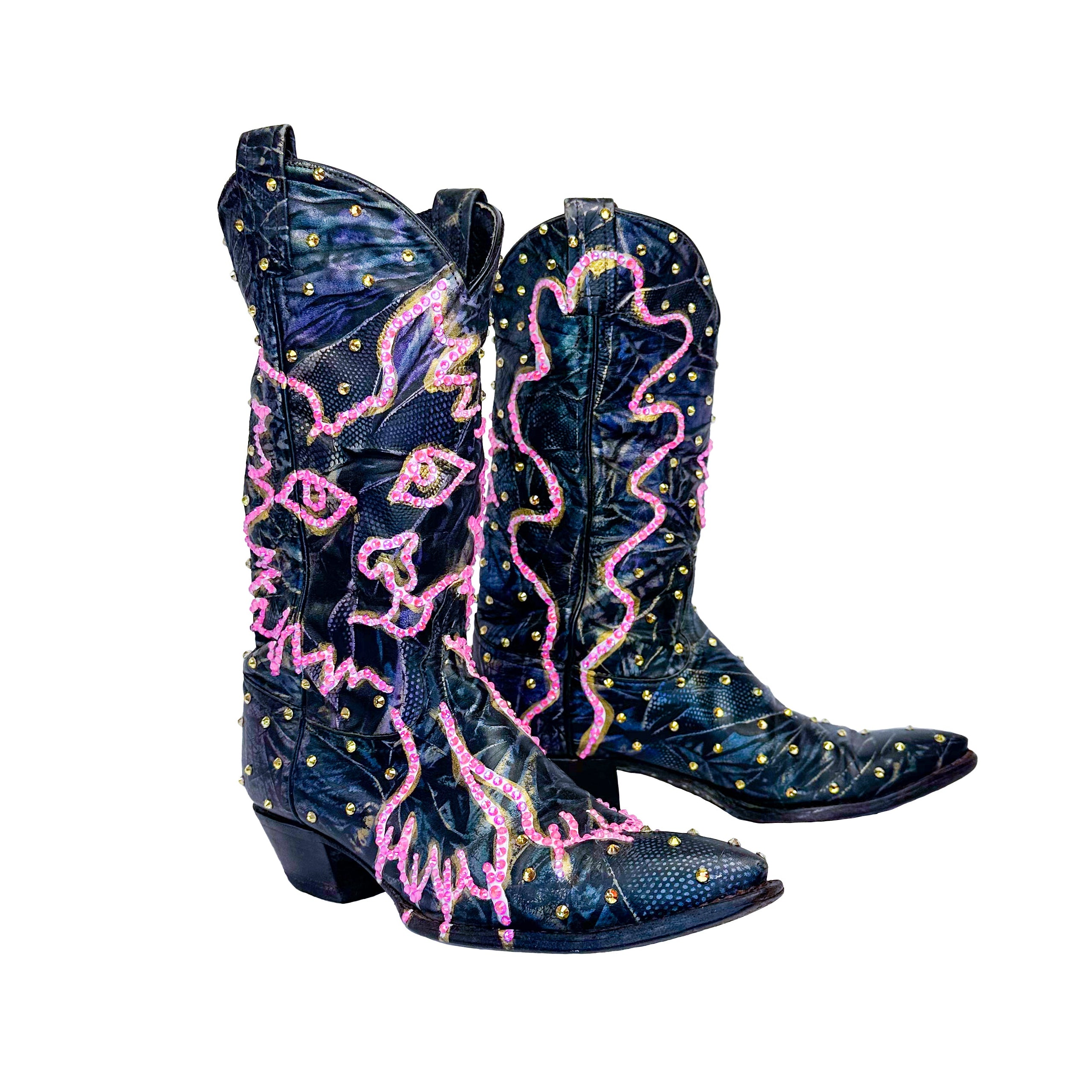 Marled Metallic Blue Sparkle Vintage Cowboy Boot - Size 7