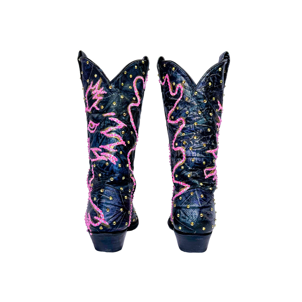 Marled Metallic Blue Sparkle Vintage Cowboy Boot - Size 7