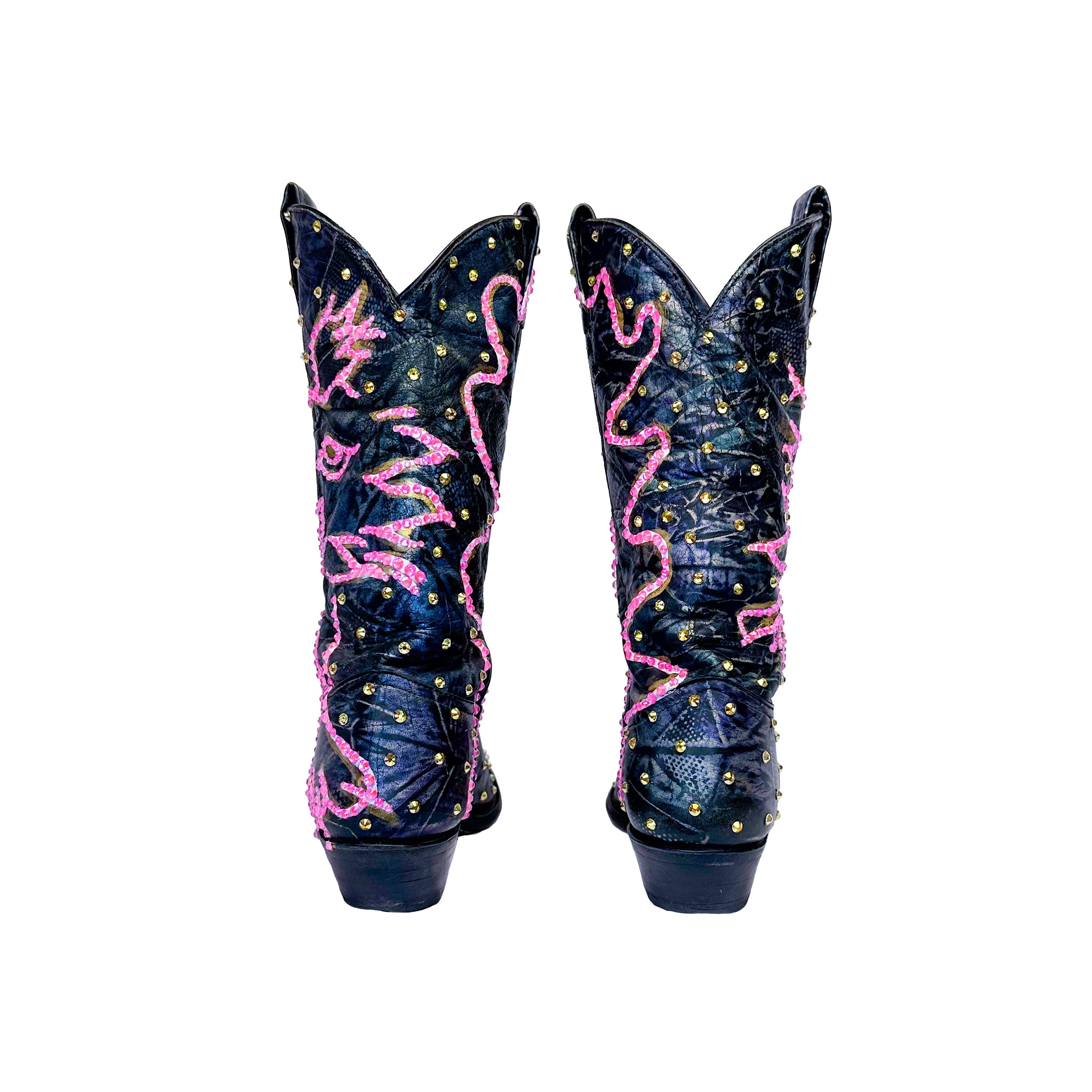 Marled Metallic Blue Sparkle Vintage Cowboy Boot - Size 7