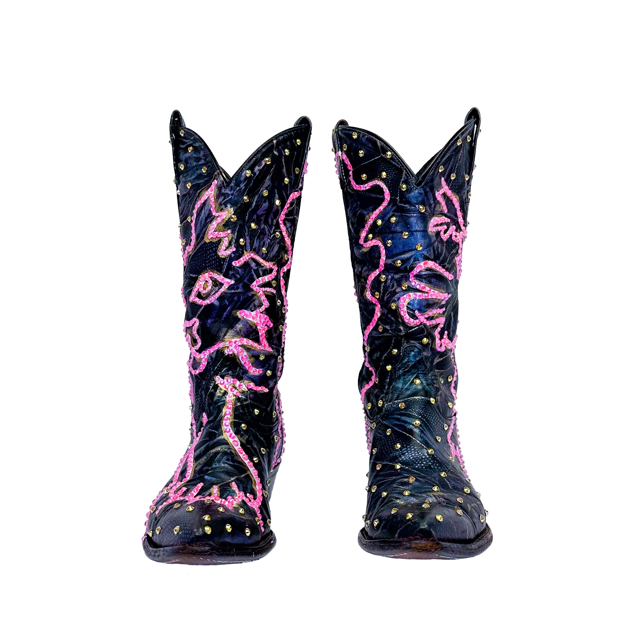 Marled Metallic Blue Sparkle Vintage Cowboy Boot - Size 7