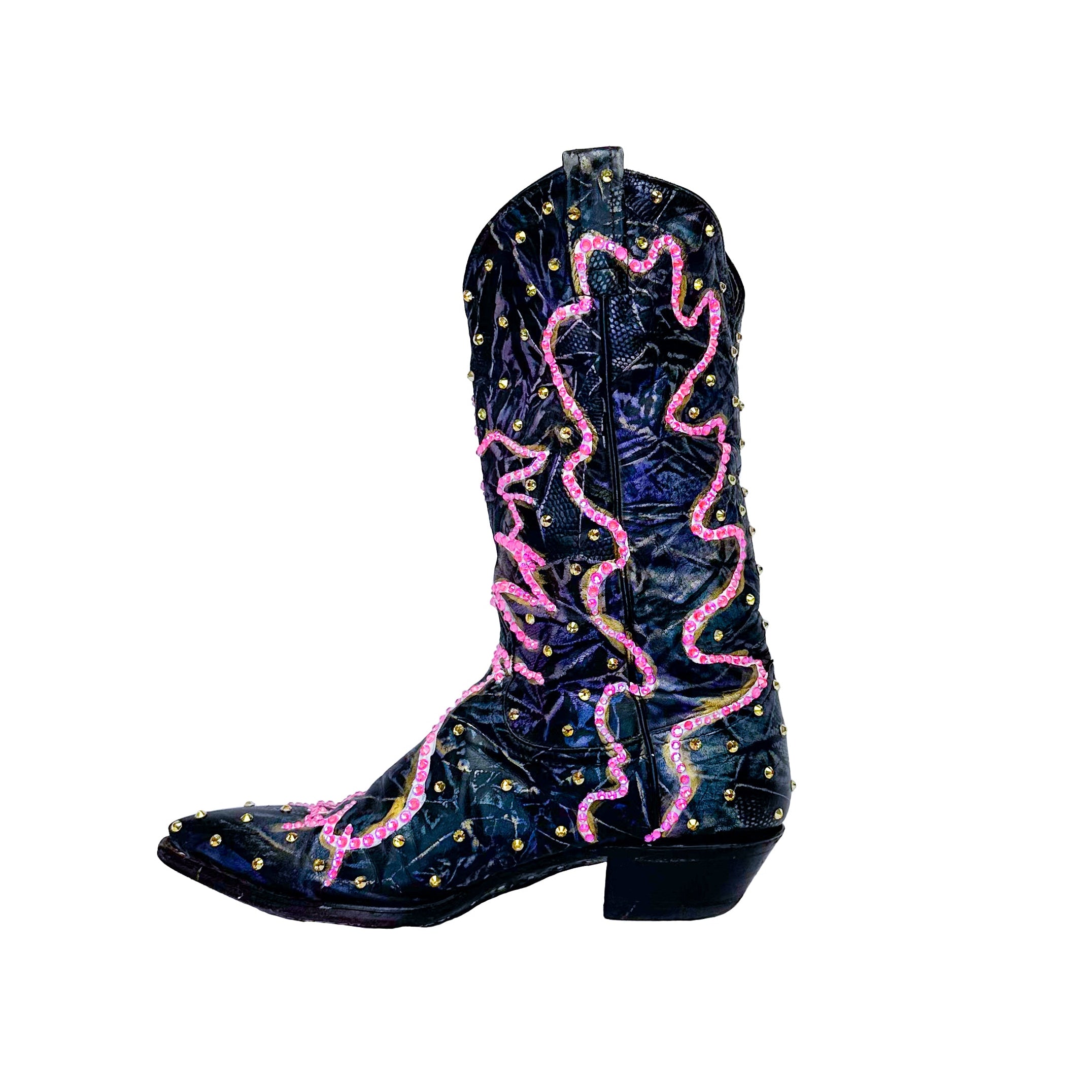 Marled Metallic Blue Sparkle Vintage Cowboy Boot - Size 7