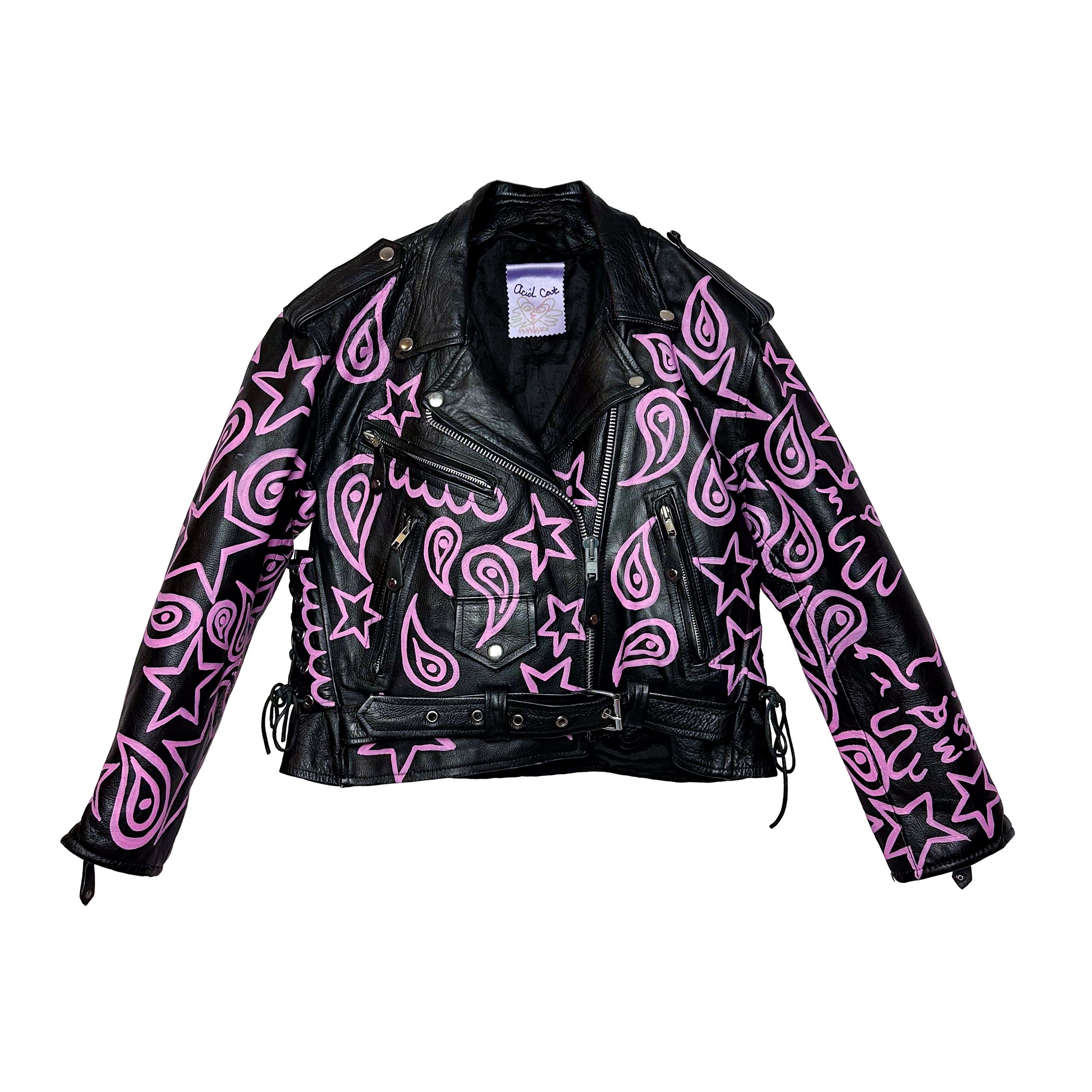 Paisley Dream Cropped Moto Black Leather Jacket