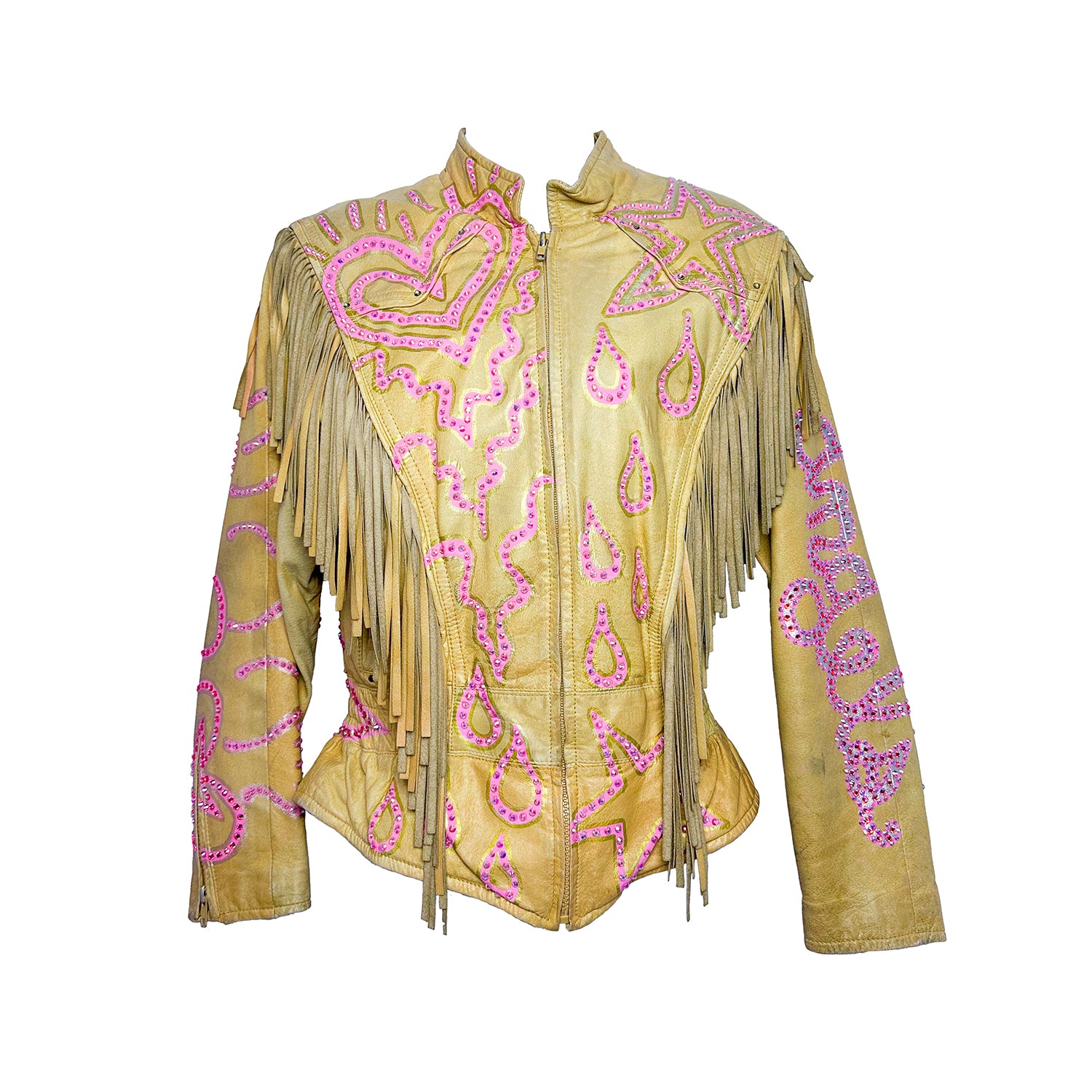 Kitty Angels Sparkle Fringe Tan Leather Jacket