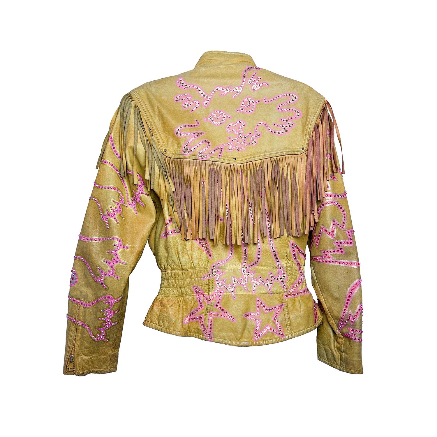 Kitty Angels Sparkle Fringe Tan Leather Jacket
