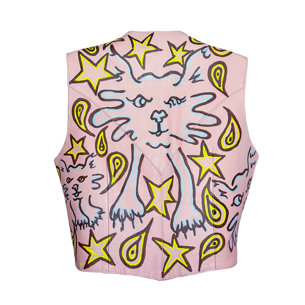 Paisley Kitty Dream Pink Leather Vest