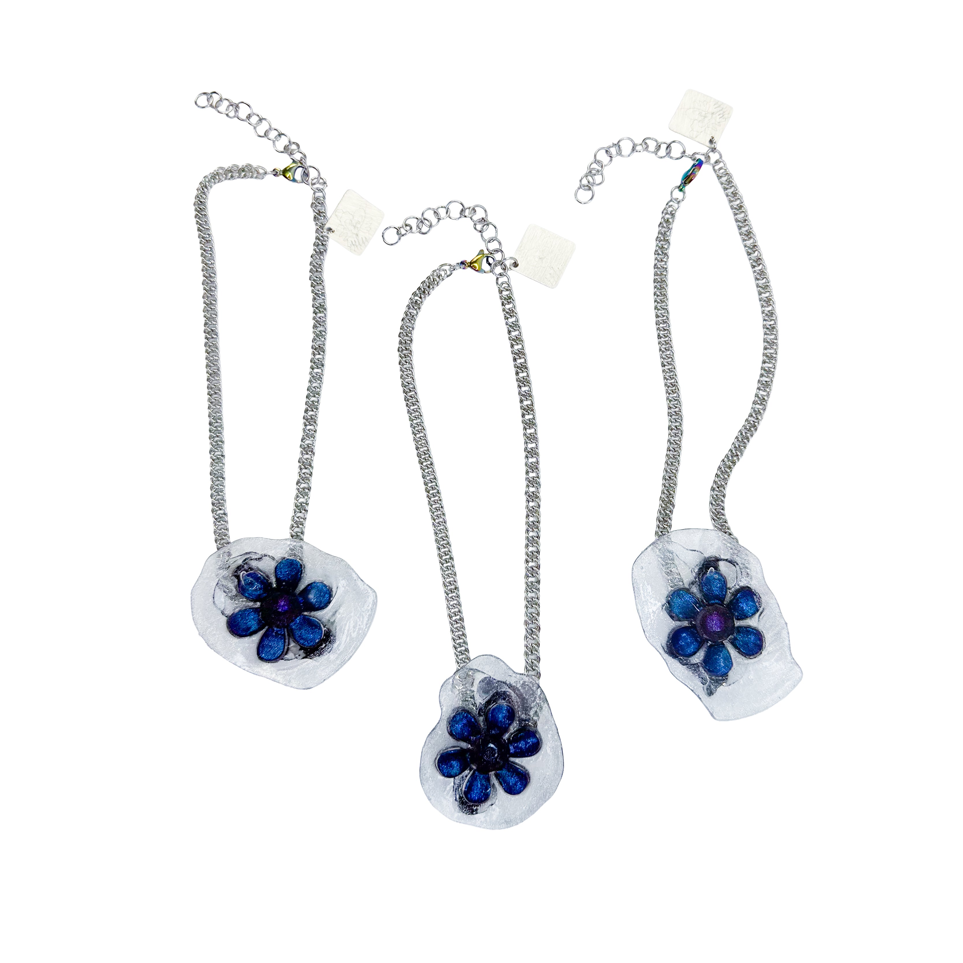 Flower Sparkle Black Purple Pendant Necklace