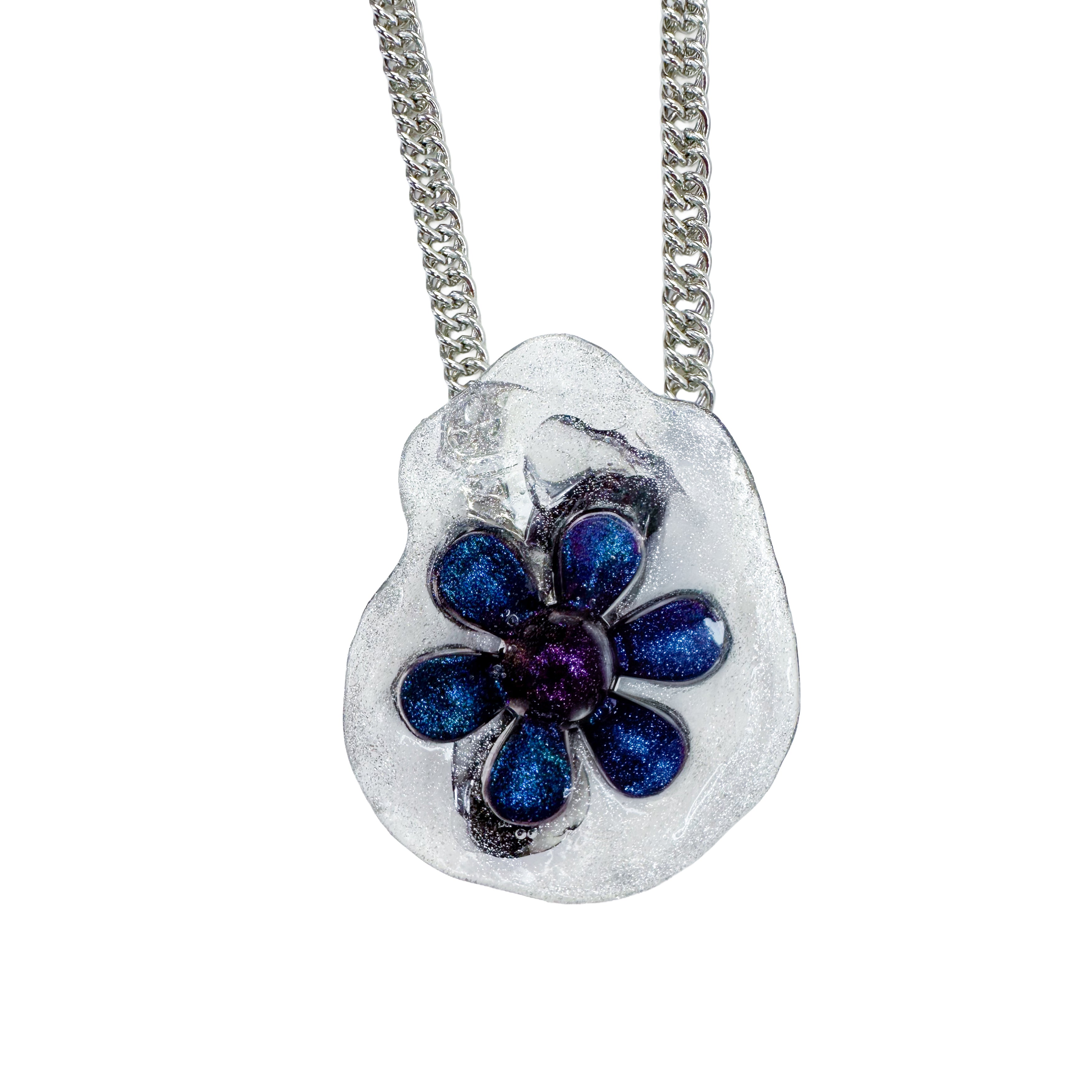 Flower Sparkle Black Purple Pendant Necklace