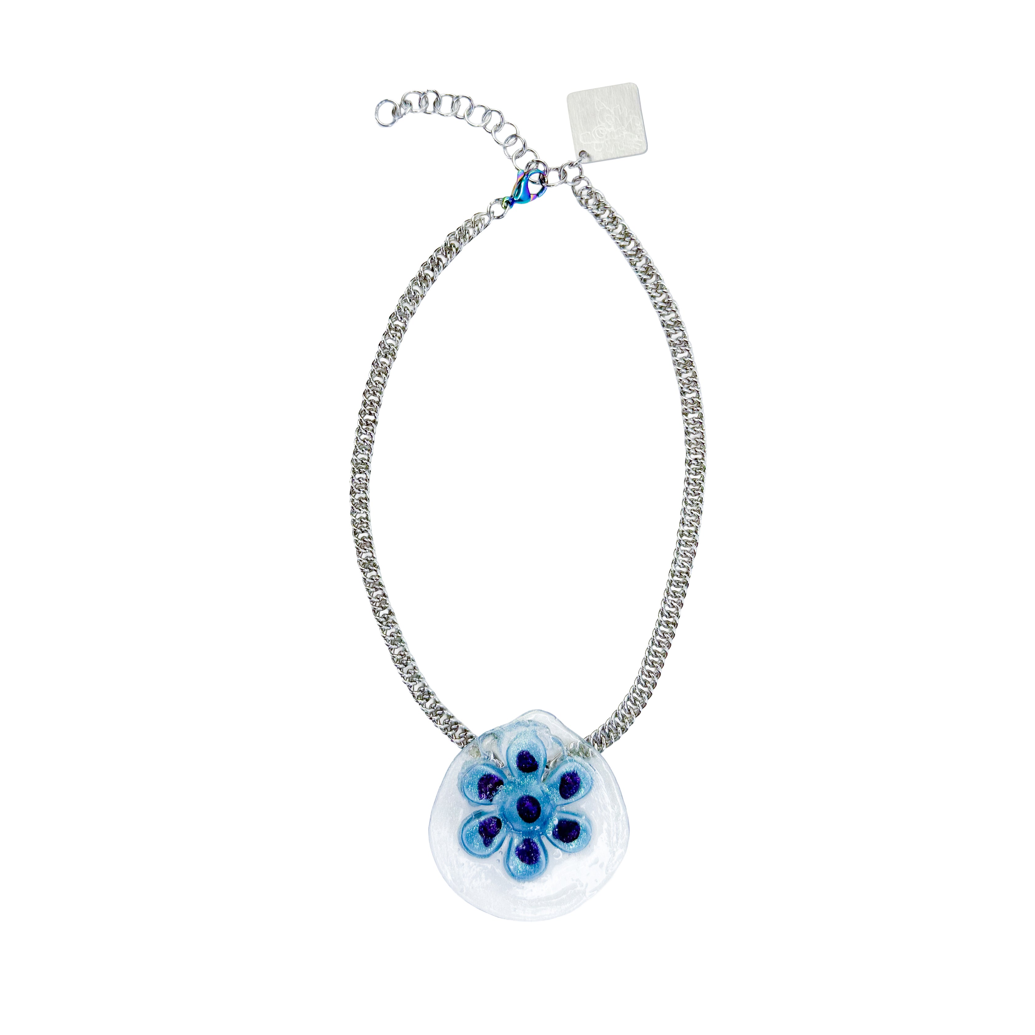 Flower Sparkle Blue Green Pendant Necklace