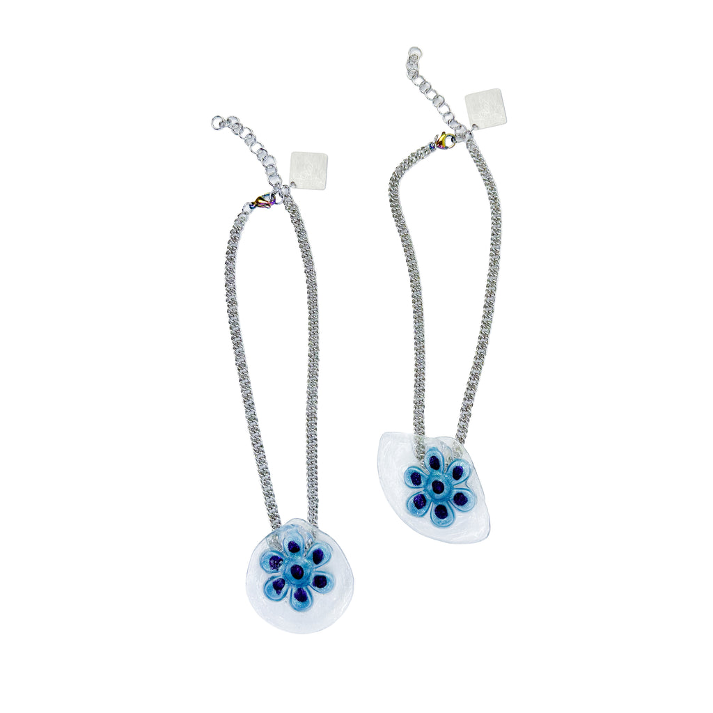 Flower Sparkle Blue Green Pendant Necklace