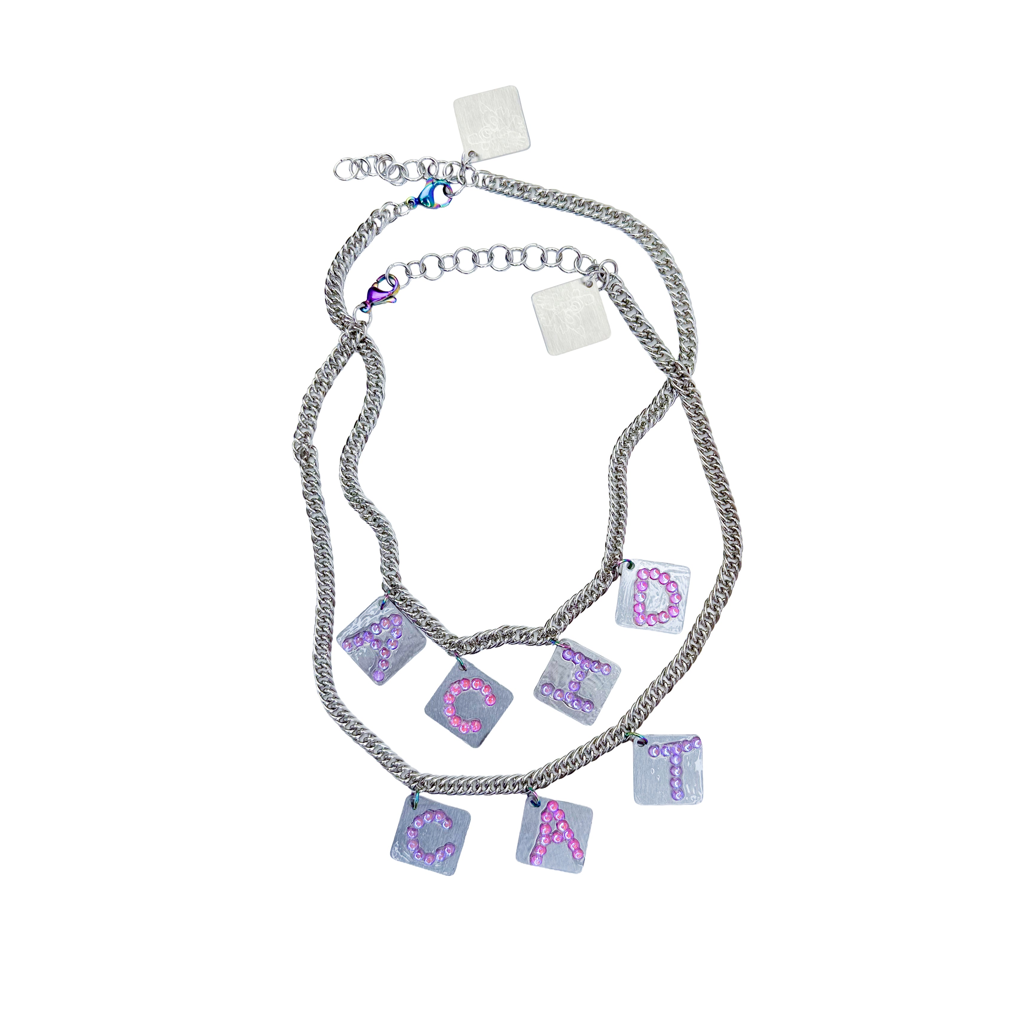 Acid Cat Layered Sparkle Charm Necklace Set