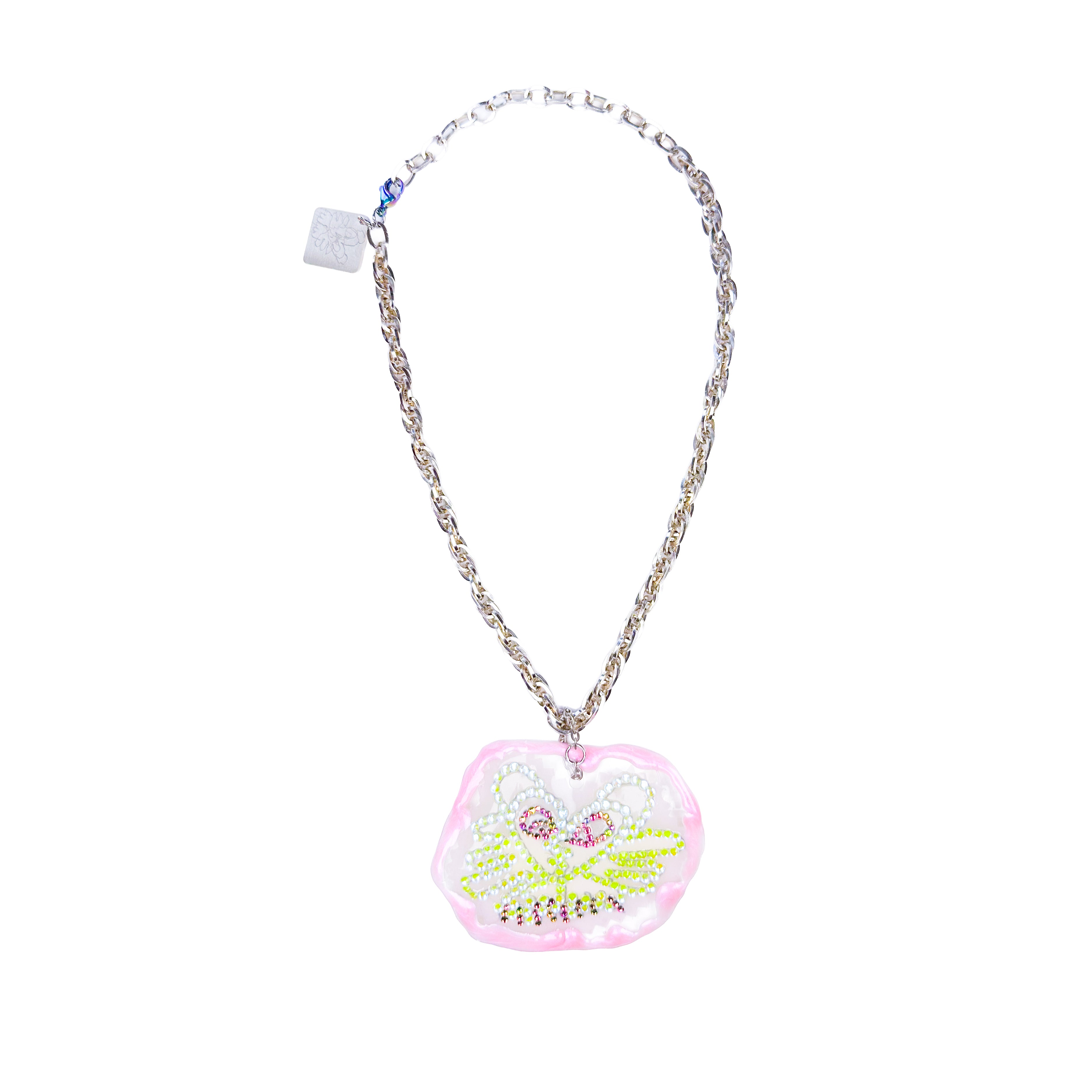 Acid Kitty Neon Yellow Sparkle Iridescent Necklace