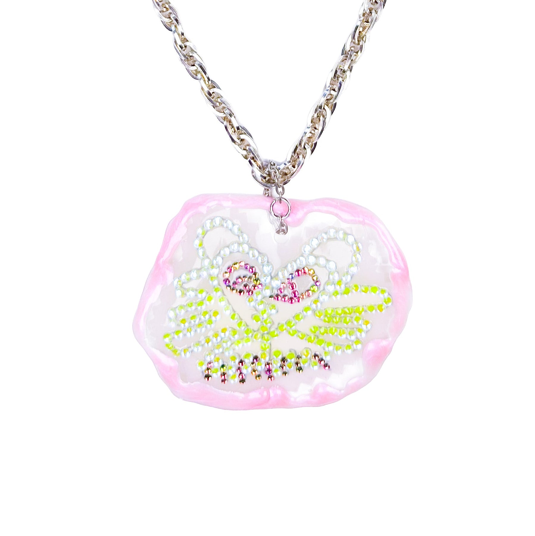 Acid Kitty Neon Yellow Sparkle Iridescent Necklace