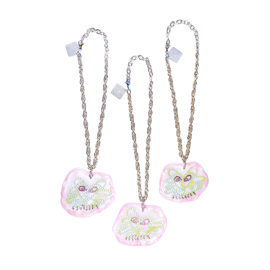Acid Kitty Neon Yellow Sparkle Iridescent Necklace