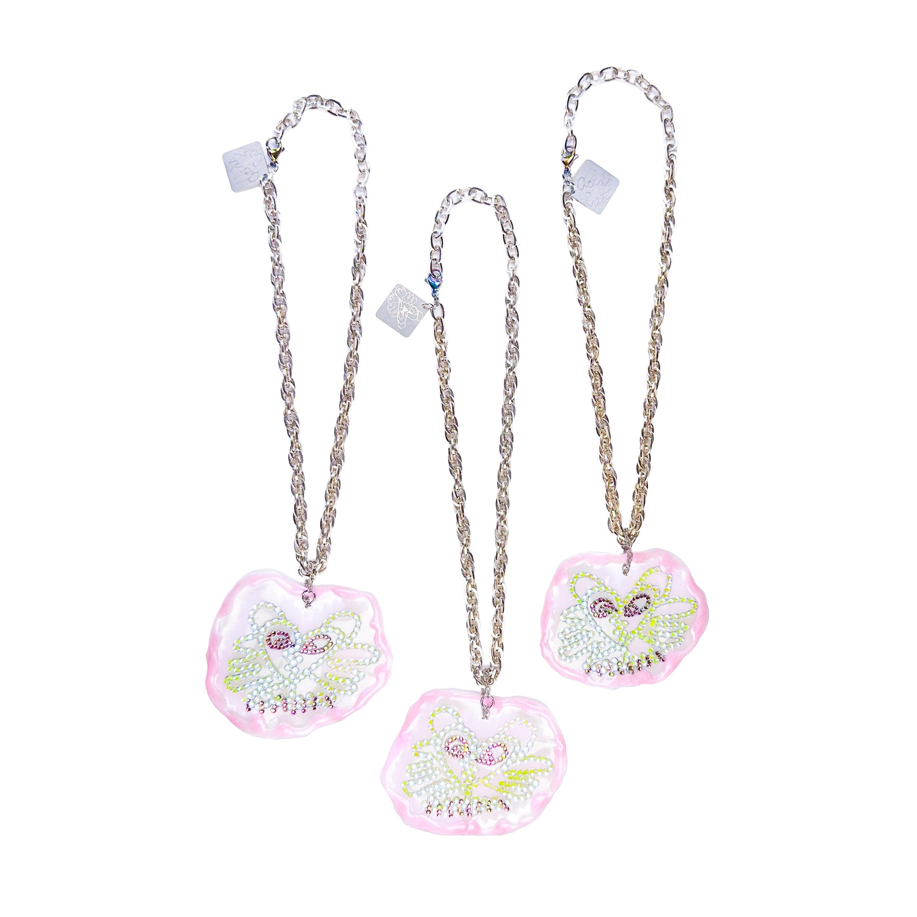 Acid Kitty Neon Yellow Sparkle Iridescent Necklace