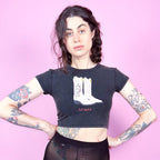 White Cowboy Boot Vibe Etcetera Black Crop T Shirt