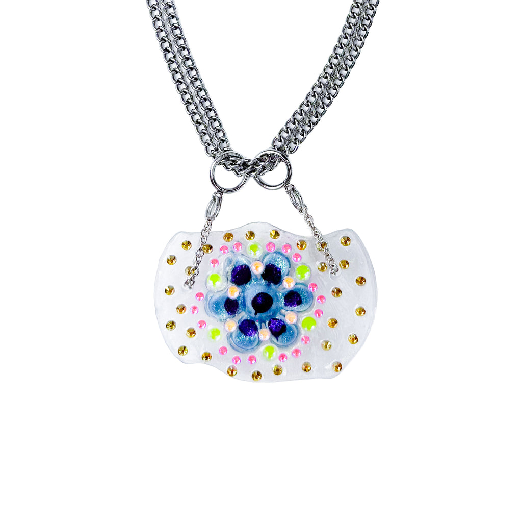 Pink Rhinestone 90s Vintage Flower Double Chain Necklace