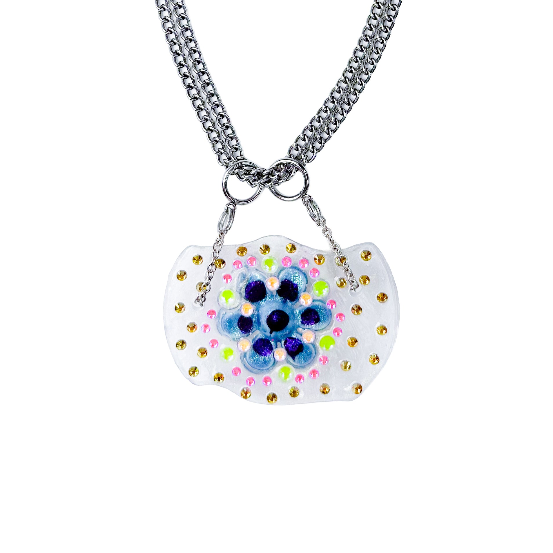 Pink Rhinestone 90s Vintage Flower Double Chain Necklace