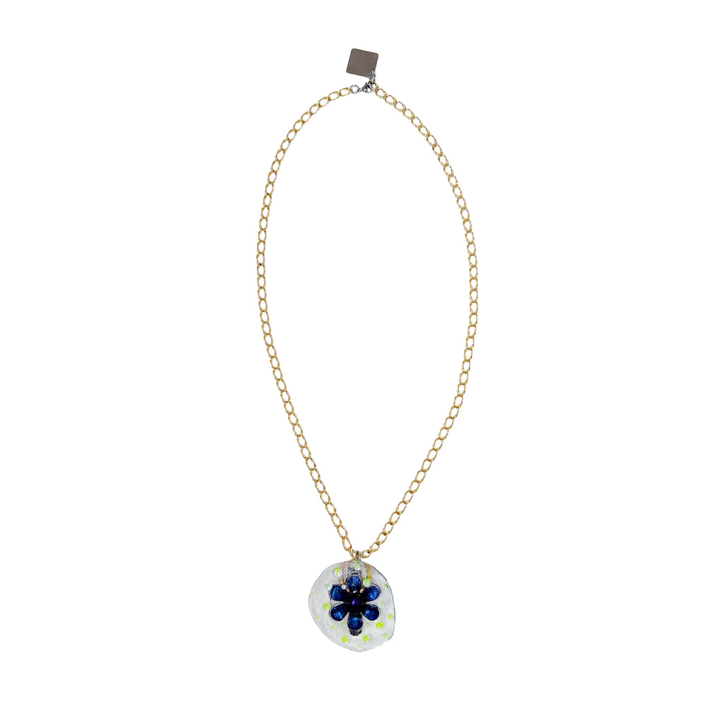Purple Black Rhinestone 90s Flower Pendant Necklace