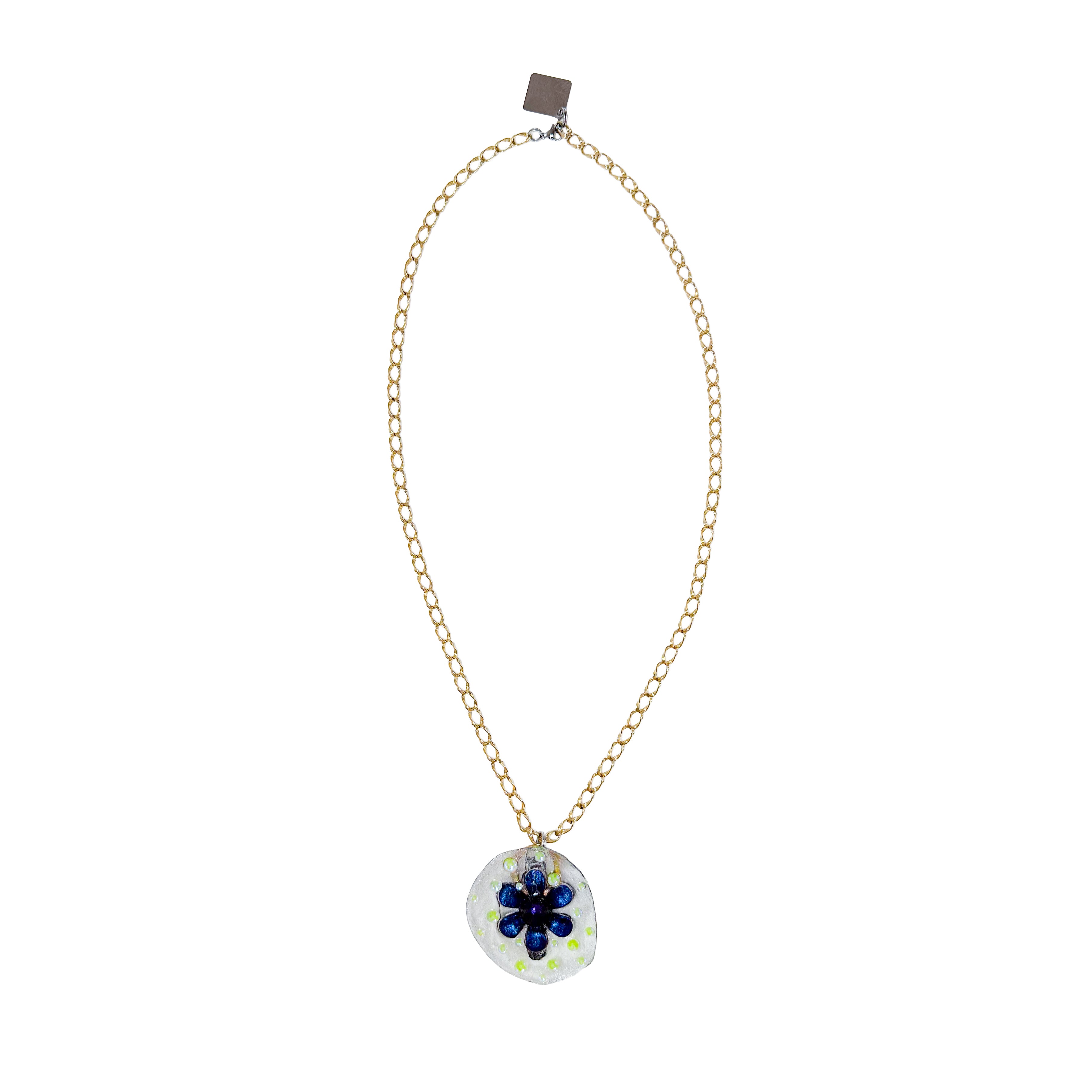Purple Black Rhinestone 90s Flower Pendant Necklace