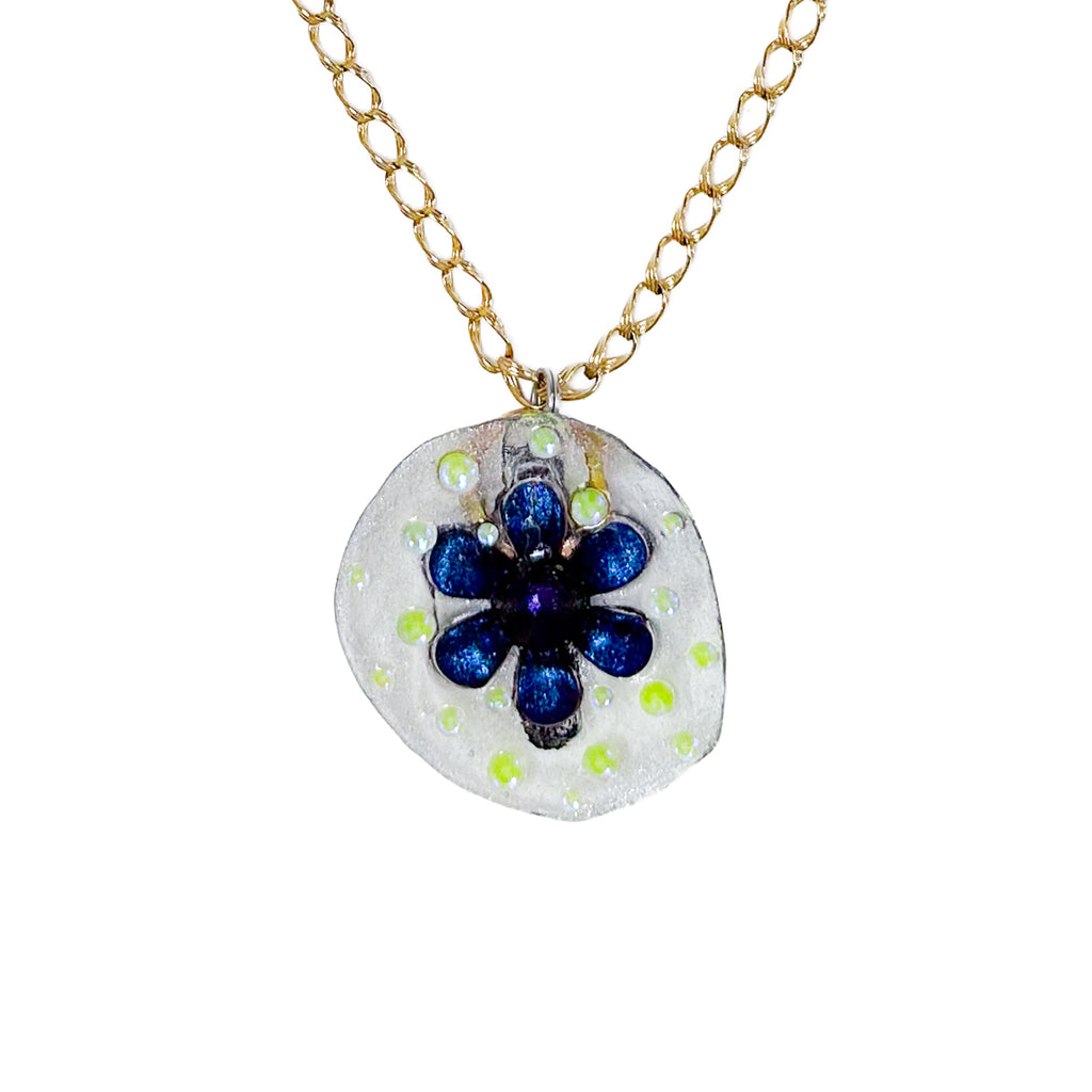 Purple Black Rhinestone 90s Flower Pendant Necklace