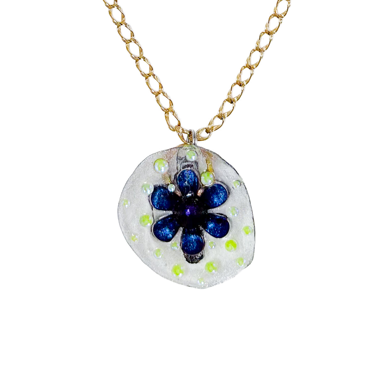 Purple Black Rhinestone 90s Flower Pendant Necklace