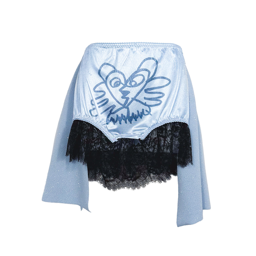 Light Blue Acid Kitty Sparkle Lace Mini Skirt
