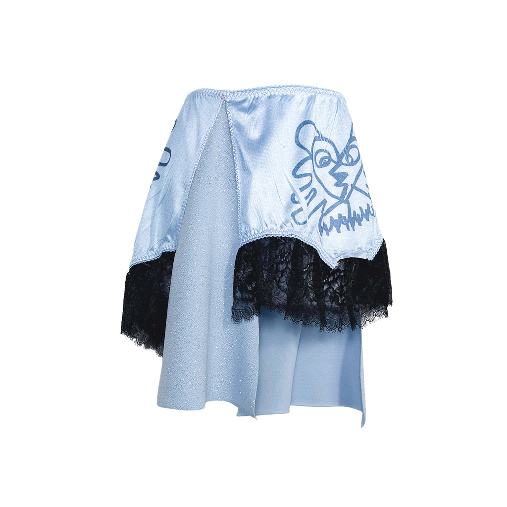 Light Blue Acid Kitty Sparkle Lace Mini Skirt