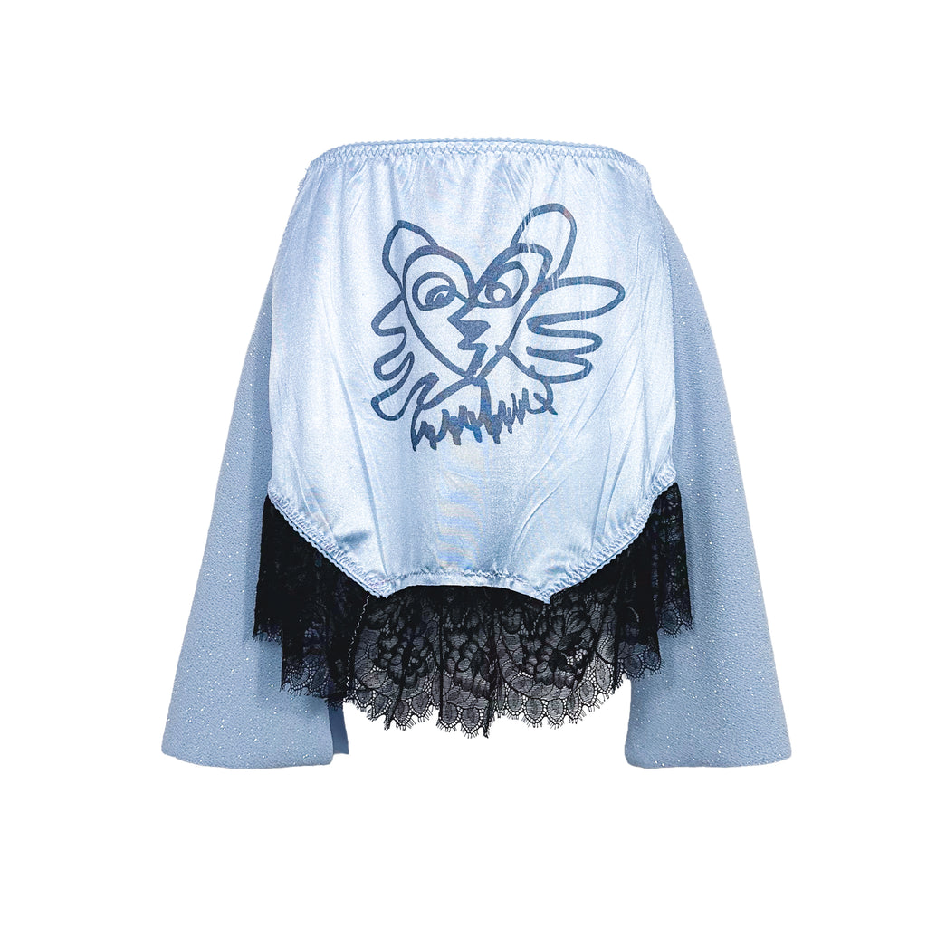 Light Blue Acid Kitty Sparkle Lace Mini Skirt