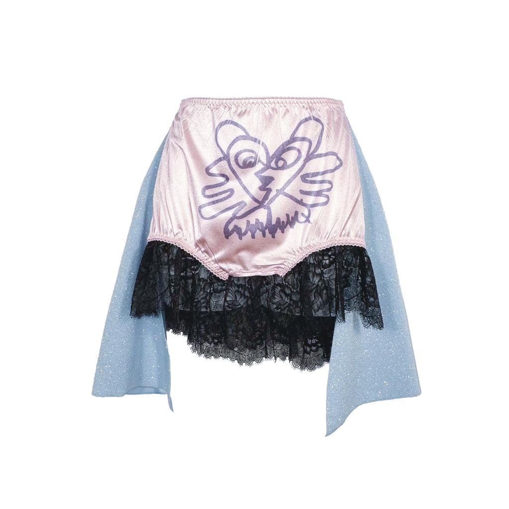 Light Pink Acid Kitty Sparkle Lace Mini Skirt