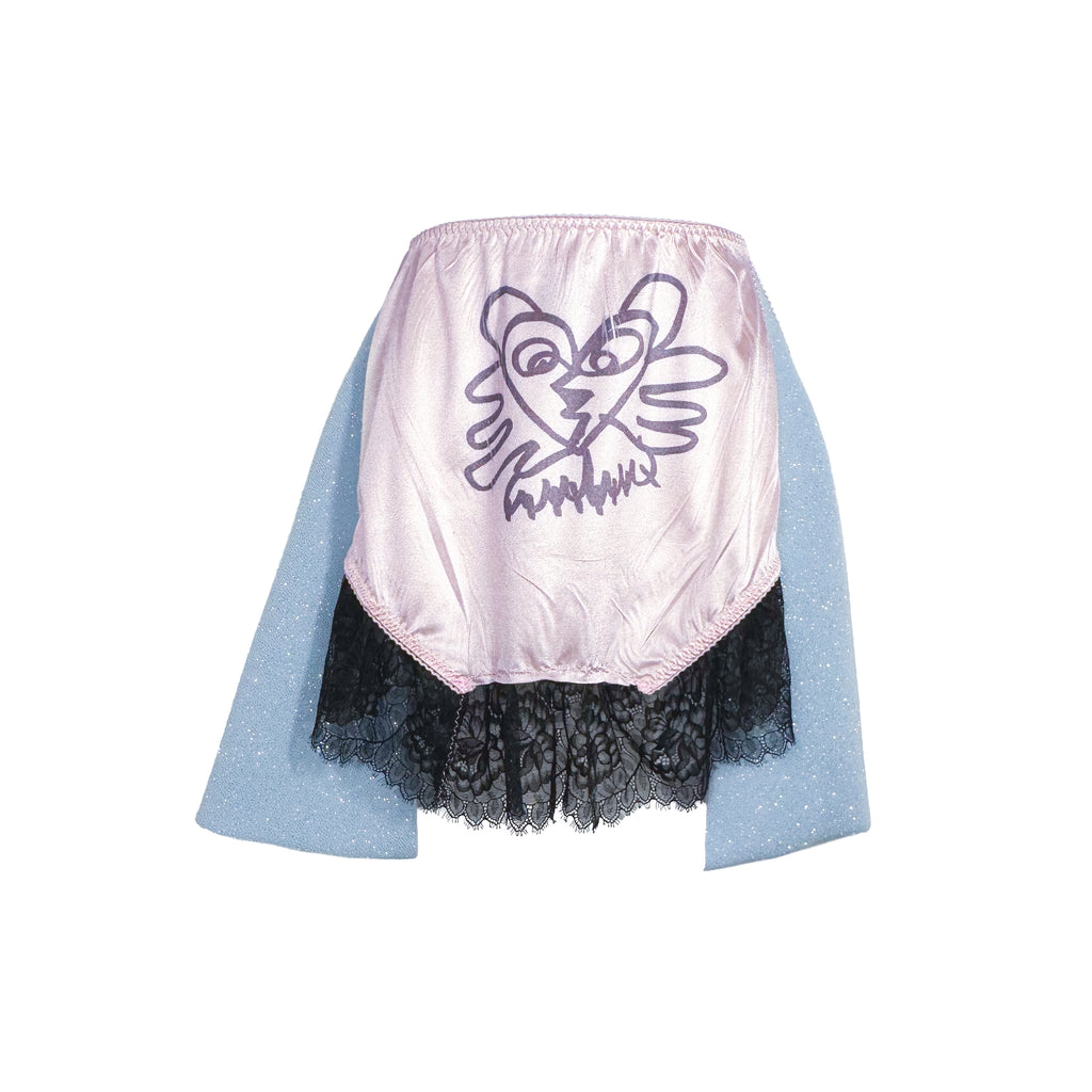 Light Pink Acid Kitty Sparkle Lace Mini Skirt