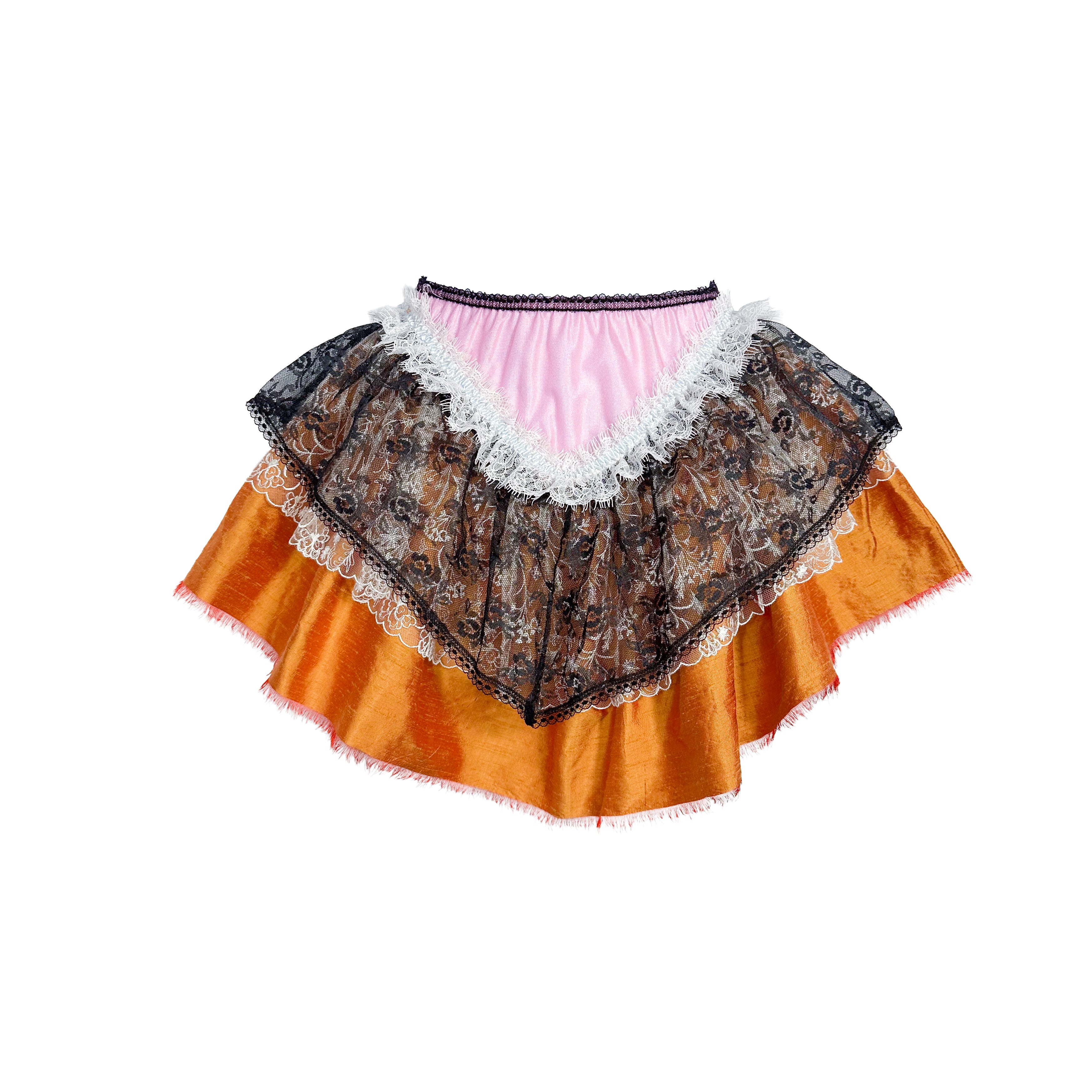 Pink and Orange Silk Flouncy Mini Skirt