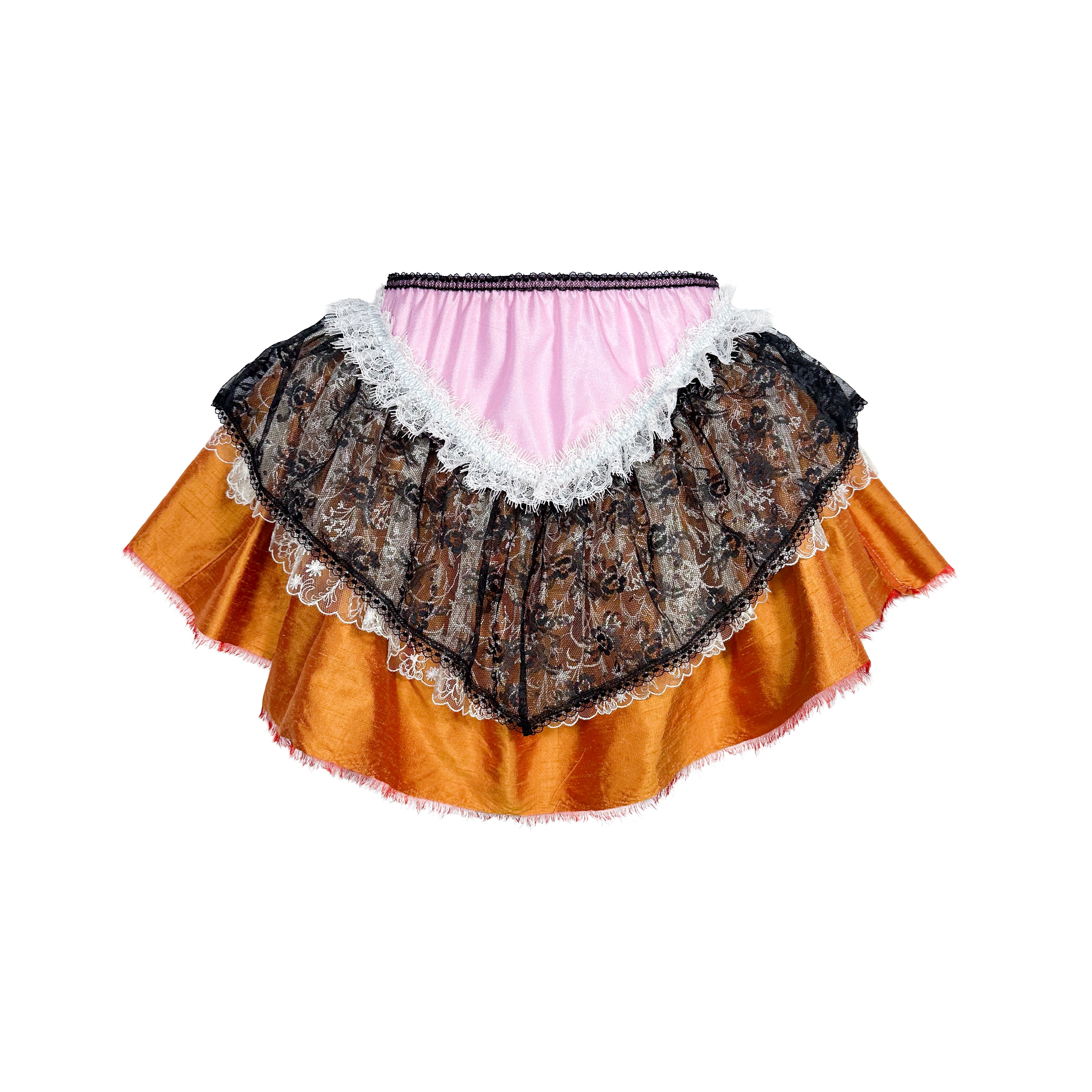 Pink and Orange Silk Flouncy Mini Skirt