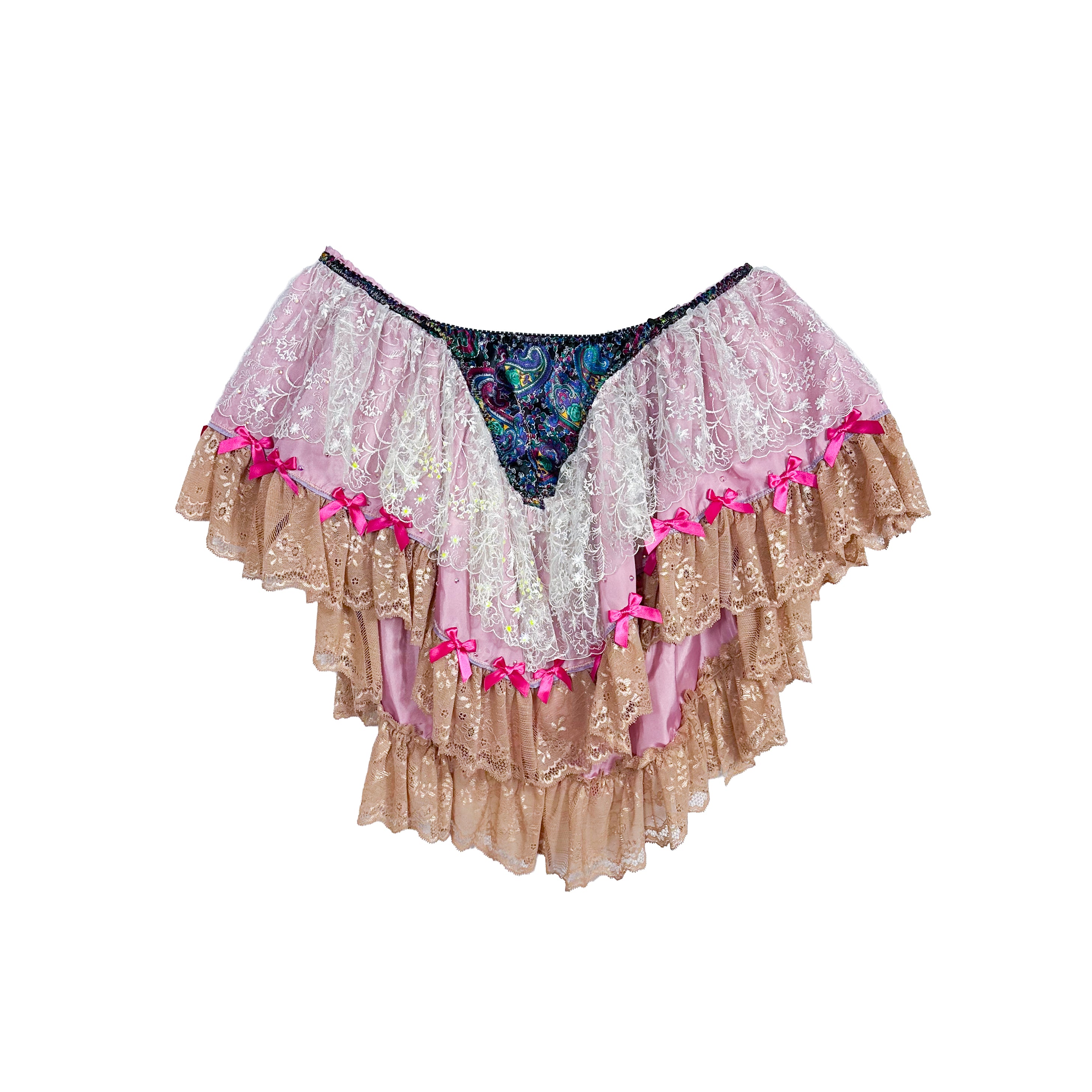 Paisley Bow Rhinestone Ruffles Flouncy Mini Skirt
