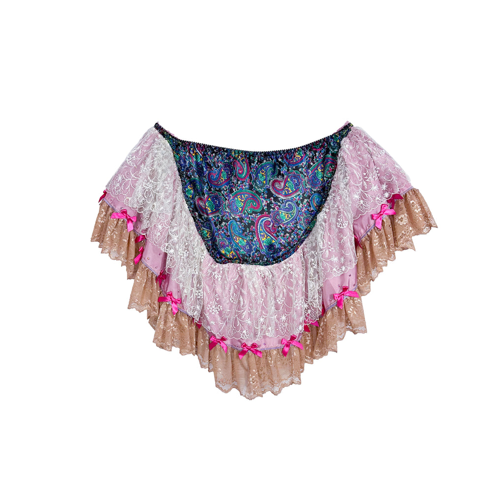 Paisley Bow Rhinestone Ruffles Flouncy Mini Skirt