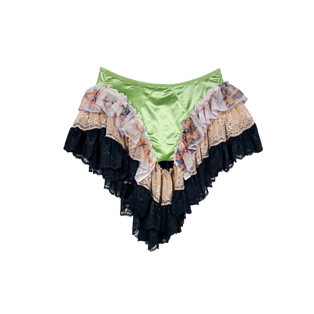 Green Lace Ruffles Flouncy Mini Skirt